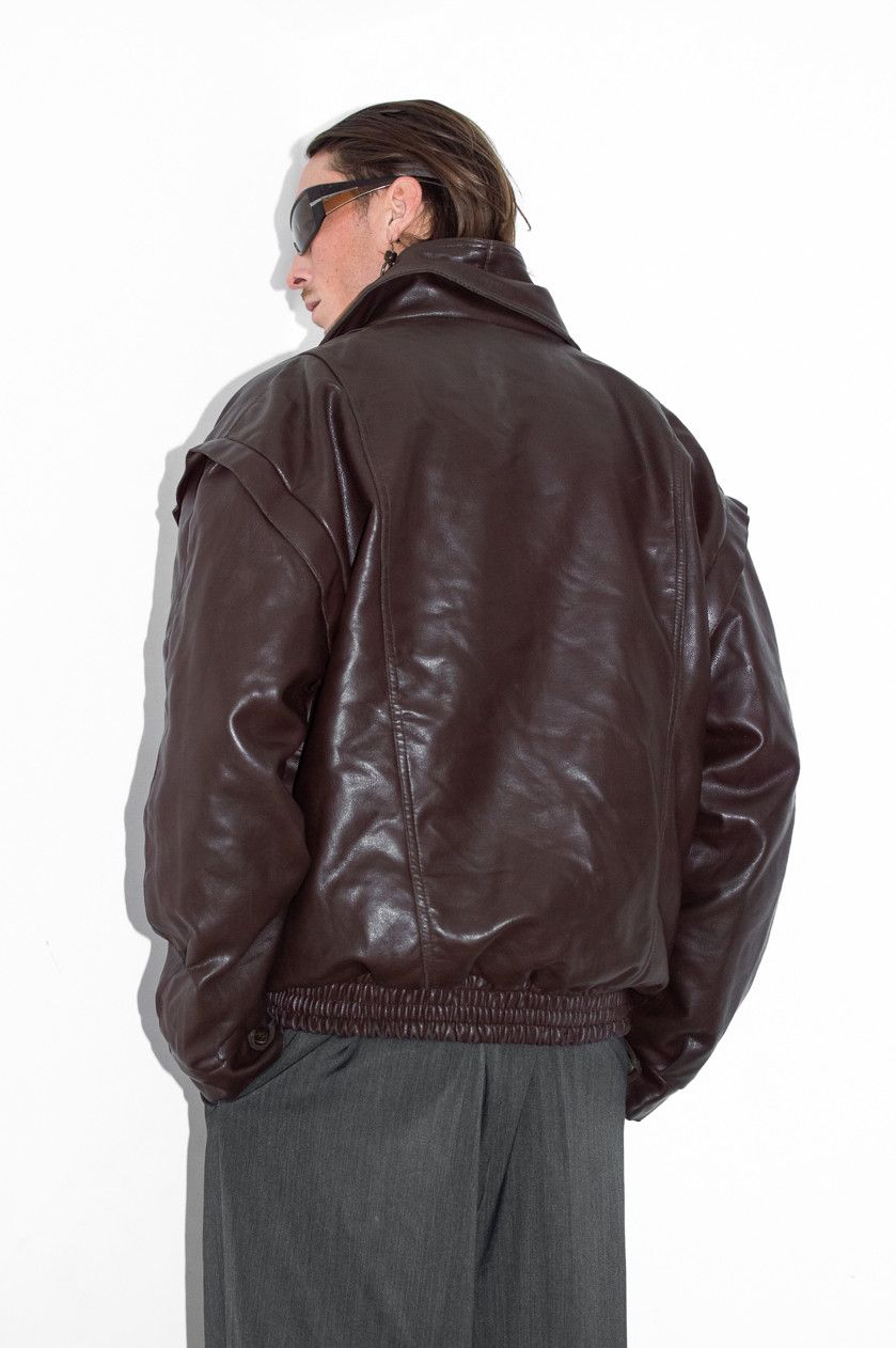 Designer × Vintage Vintage Brown Oversize Aviator Leather Jacket Size US XL / EU 56 / 4 - 2 Thumbnail