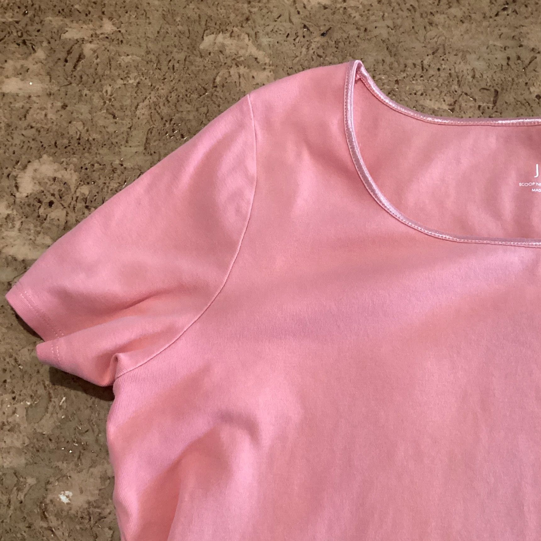 J. Jill J Jill Top Women XL Salmon Pink Satin Trim Tee Scoop Neck Short Sleeve Cotton T-Shirt Size XL / US 12-14 / IT 48-50 - 6 Thumbnail