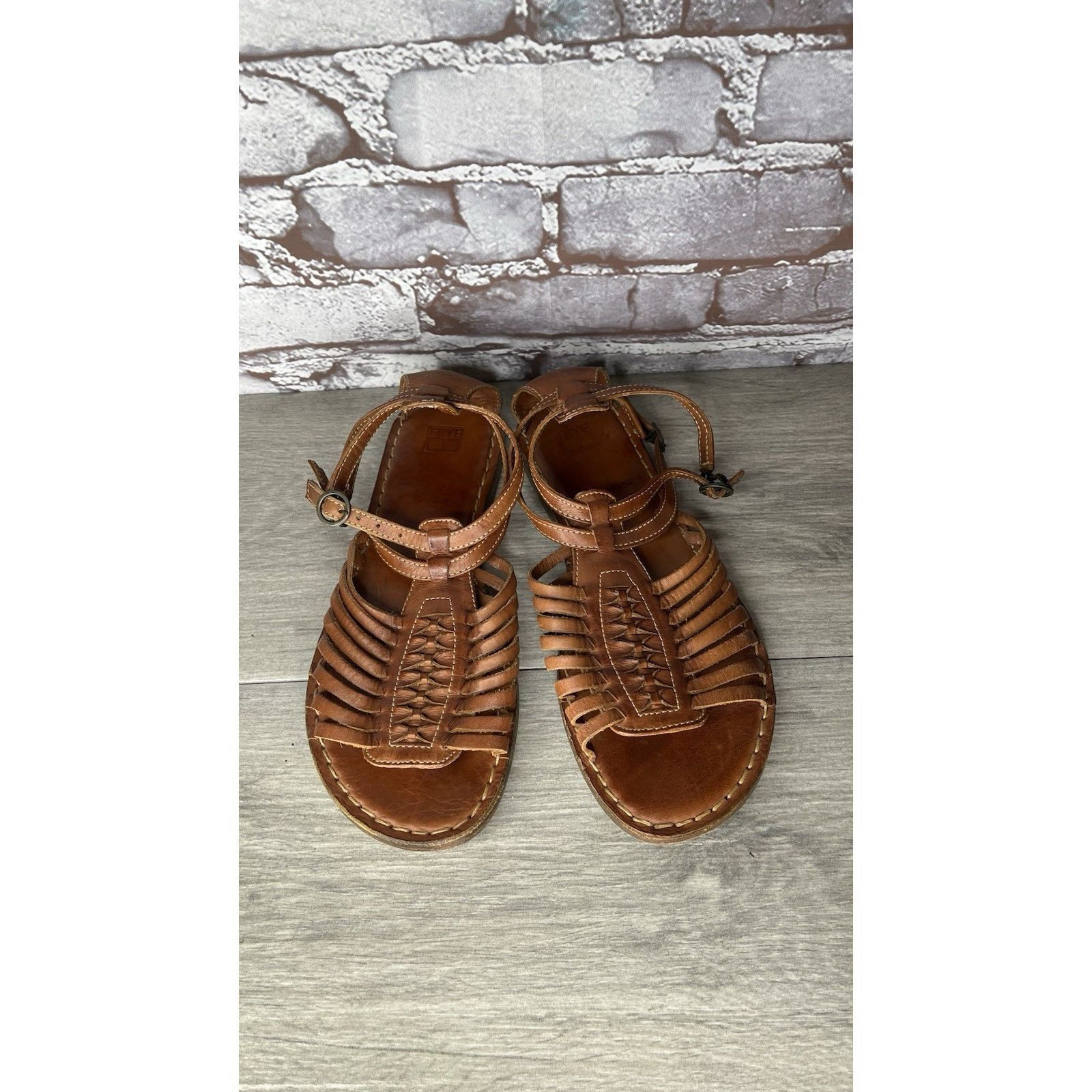 Frye Frye Kayla Brown Leather Huarache Woven Flats Sandals Women’ Size US 8.5 / IT 38.5 - 1 Thumbnail