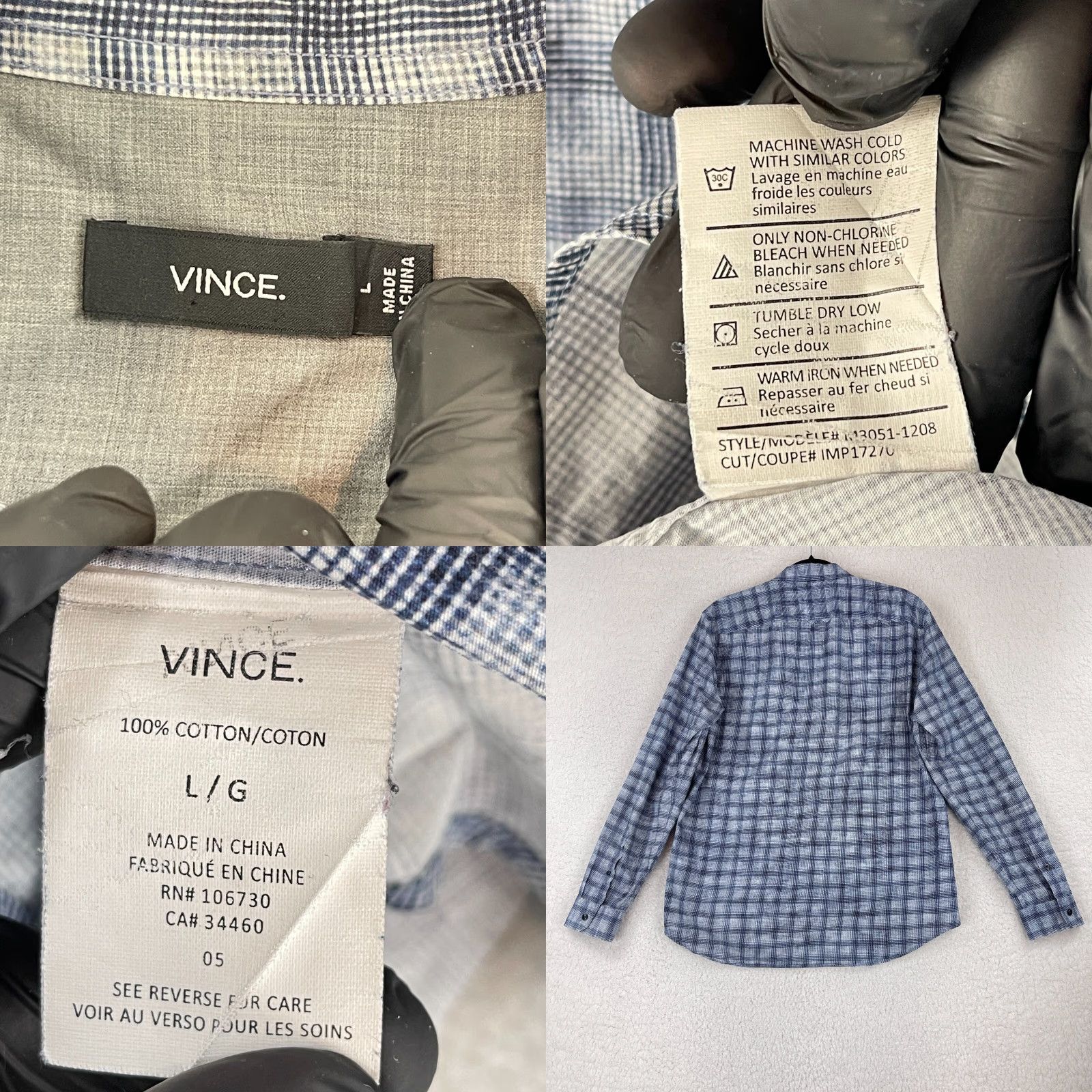 Vince Vince Blue Plaid Button-Up Dress Shirt Mens Long Sleeve 100% Cotton Size Large Size 42R - 8 Thumbnail