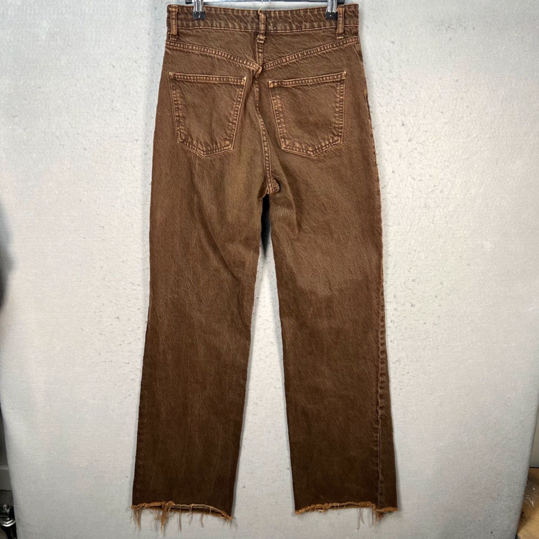 Zara Zara Jeans Adult Womens 4 Brown High-Waisted Straight-Leg Cotton Denim 5-Pocket Design Inseam 33 in Regular Rise High Vintage No Mens Womens Size 27" / US 4 / IT 40 - 2 Thumbnail