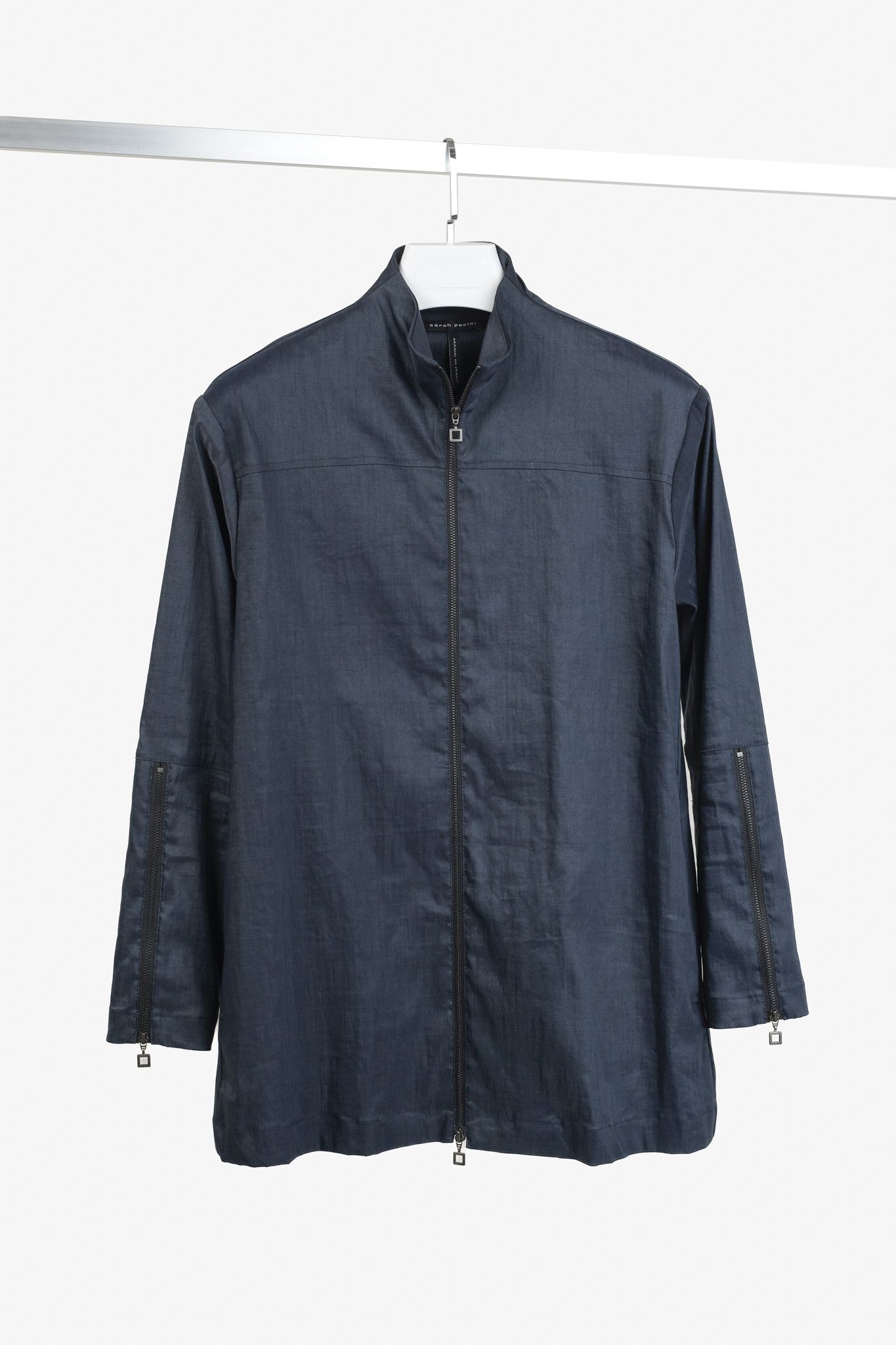 Sarah Pacini Sarah Pacini Navy Stretch Linen Jacket Size S / US 4 / IT 40 - 1 Thumbnail