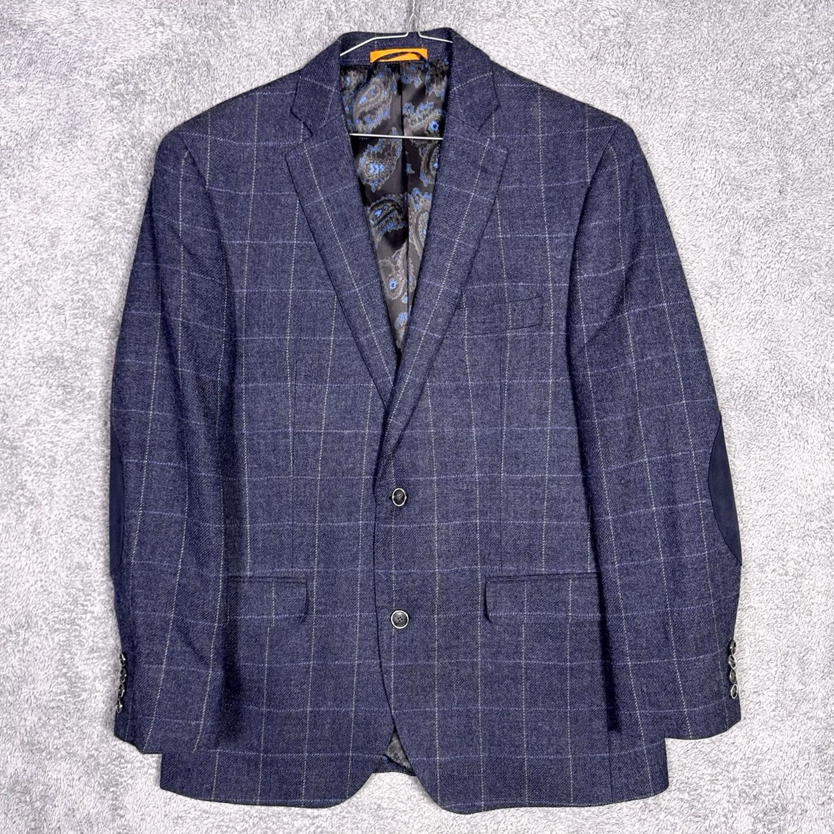 Tallia Tallia Blazer Mens 40R Elbow Patches Windowpane 100% Wool Sport Coat Jacket Blazer Woman Mens? Size 40R - 2 Thumbnail