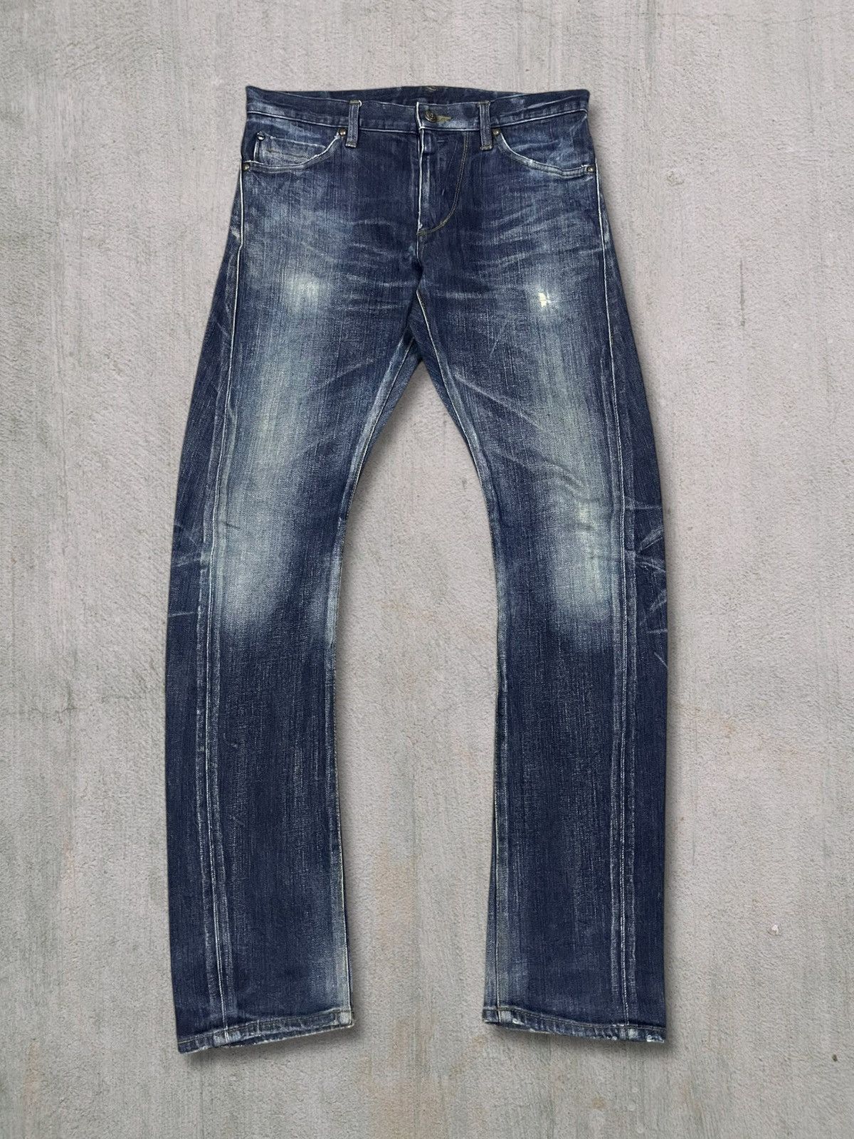 Vintage Japanese Goth Skull Blue Wash Back Buckle Slim Jeans