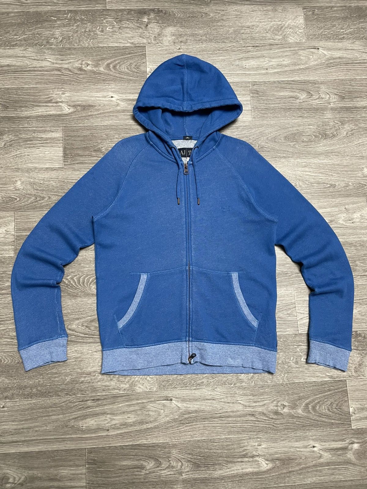 Armani Vintage Armani Jeans Blue Logo Zip-Up Hoodie Size US M / EU 48-50 / 2 - 1 Thumbnail