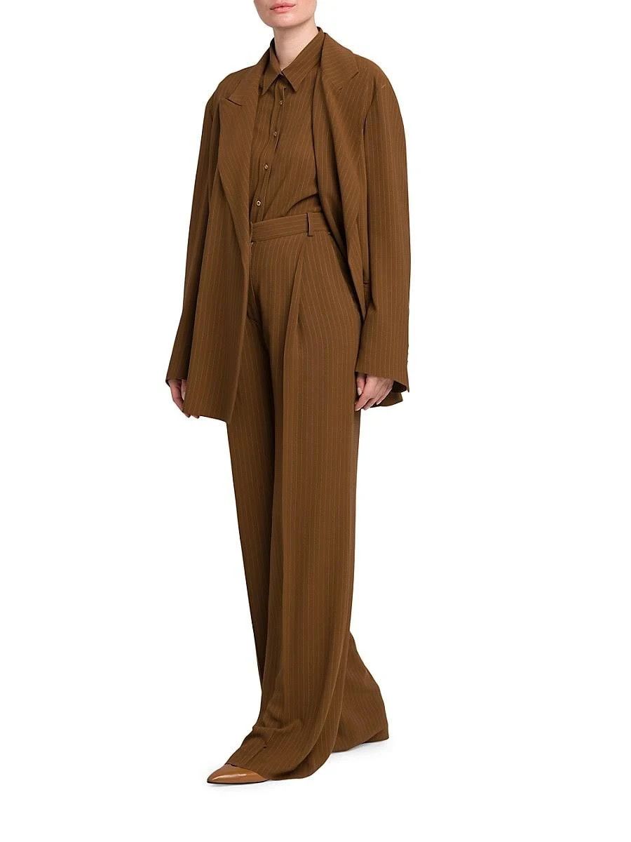 Loro Piana o1srvl11e0824 Aisha Chalk Stripes Jacket in Brown Size XXL / US 16-18 / IT 52-54 - 4 Thumbnail
