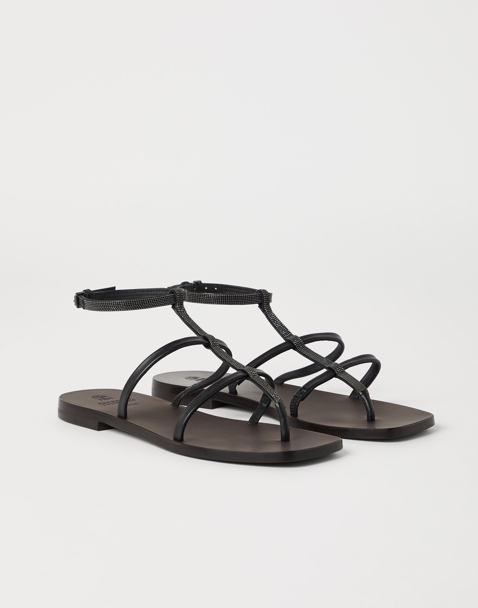 Brunello Cucinelli o1la1rc1a0326 Nappa Leather Sandals in Black Size US 7 / IT 37 - 3 Thumbnail