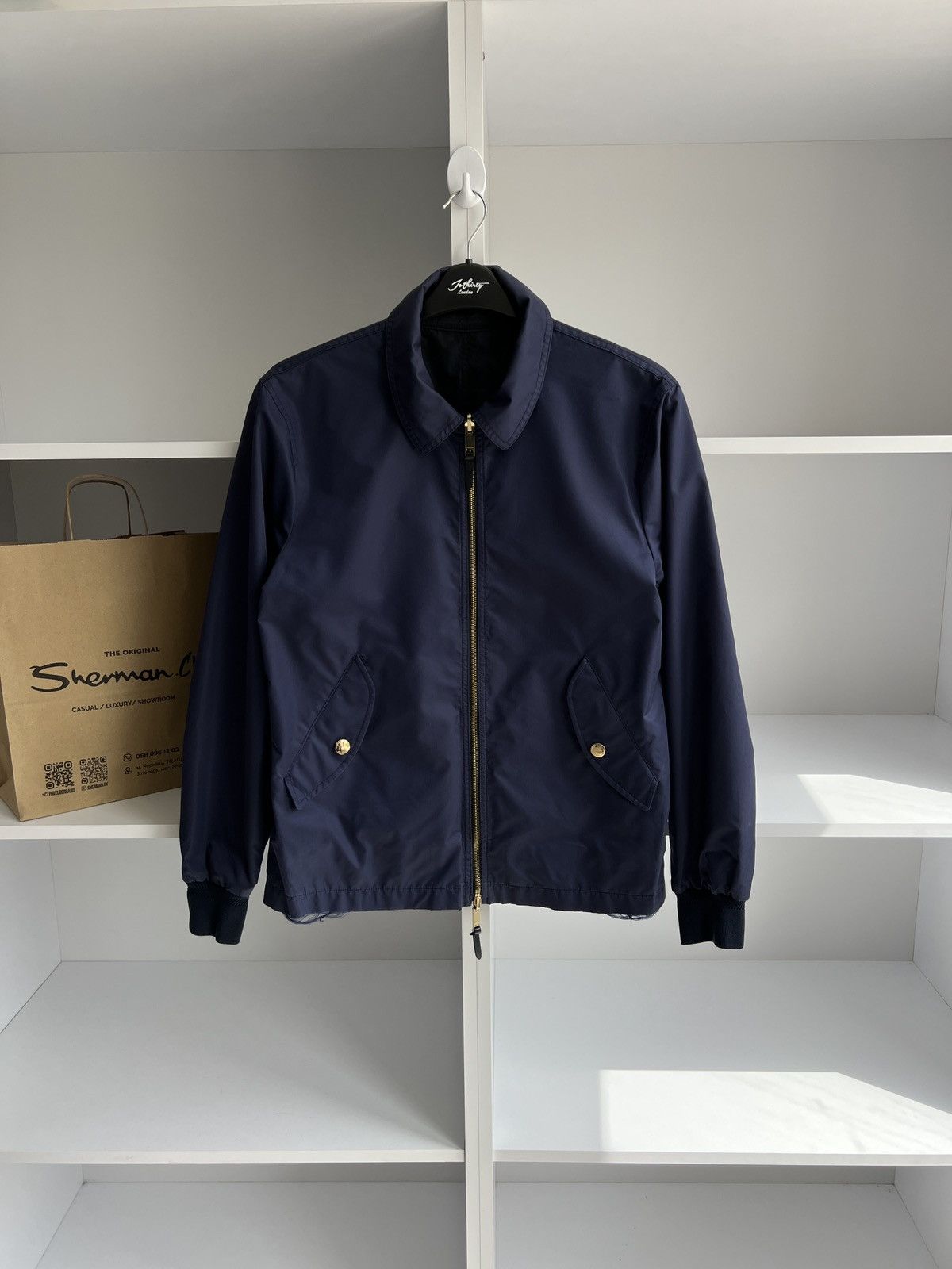 Vintage Burberry Blue Plaid Reversible Double-Zipper Jacket