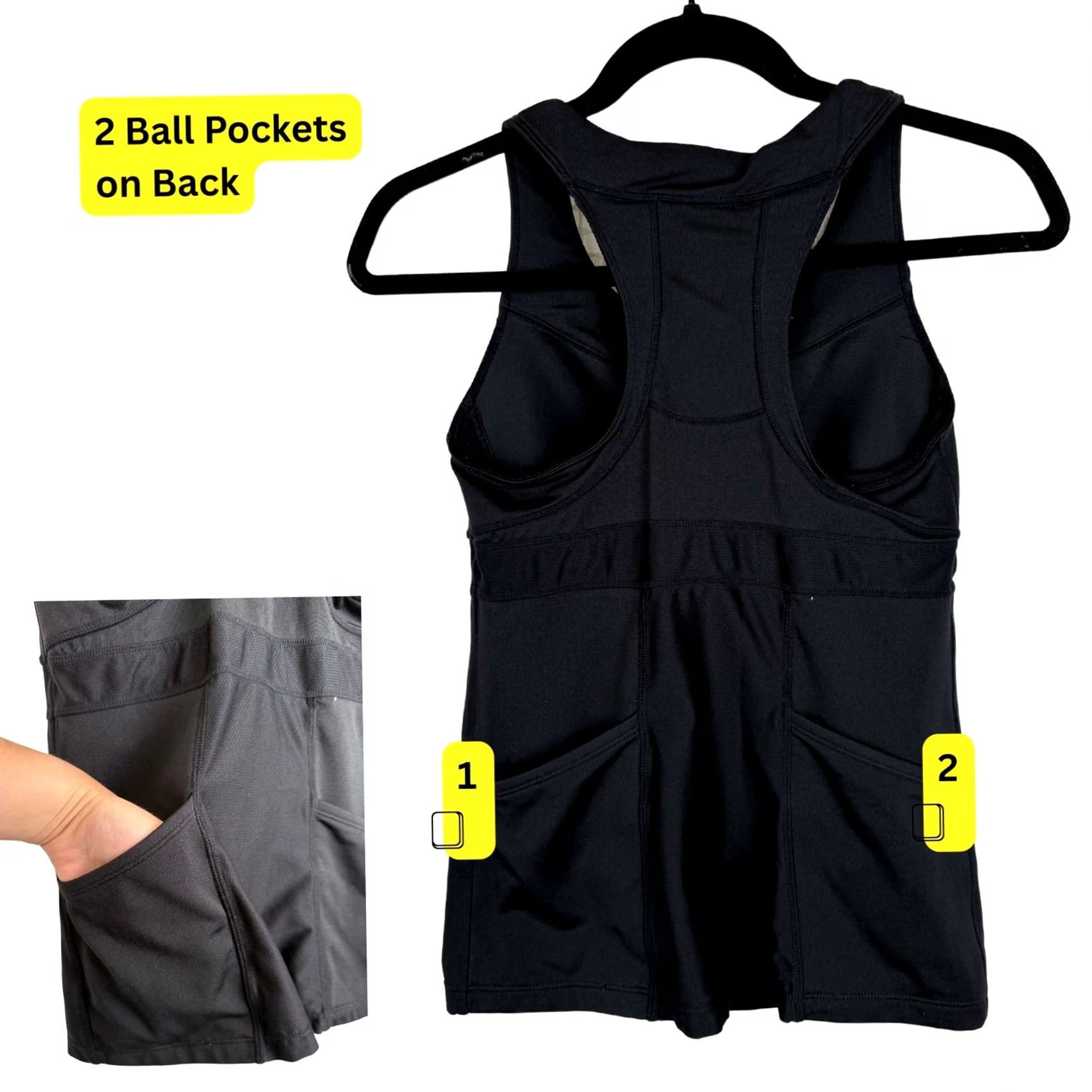 Athleta VINTAGE Athleta Black Built-In Shelf Bra Tank Top w/ Ball Pockets Tennis/Golf Workout-XS Size XS / US 0-2 / IT 36-38 - 2 Thumbnail