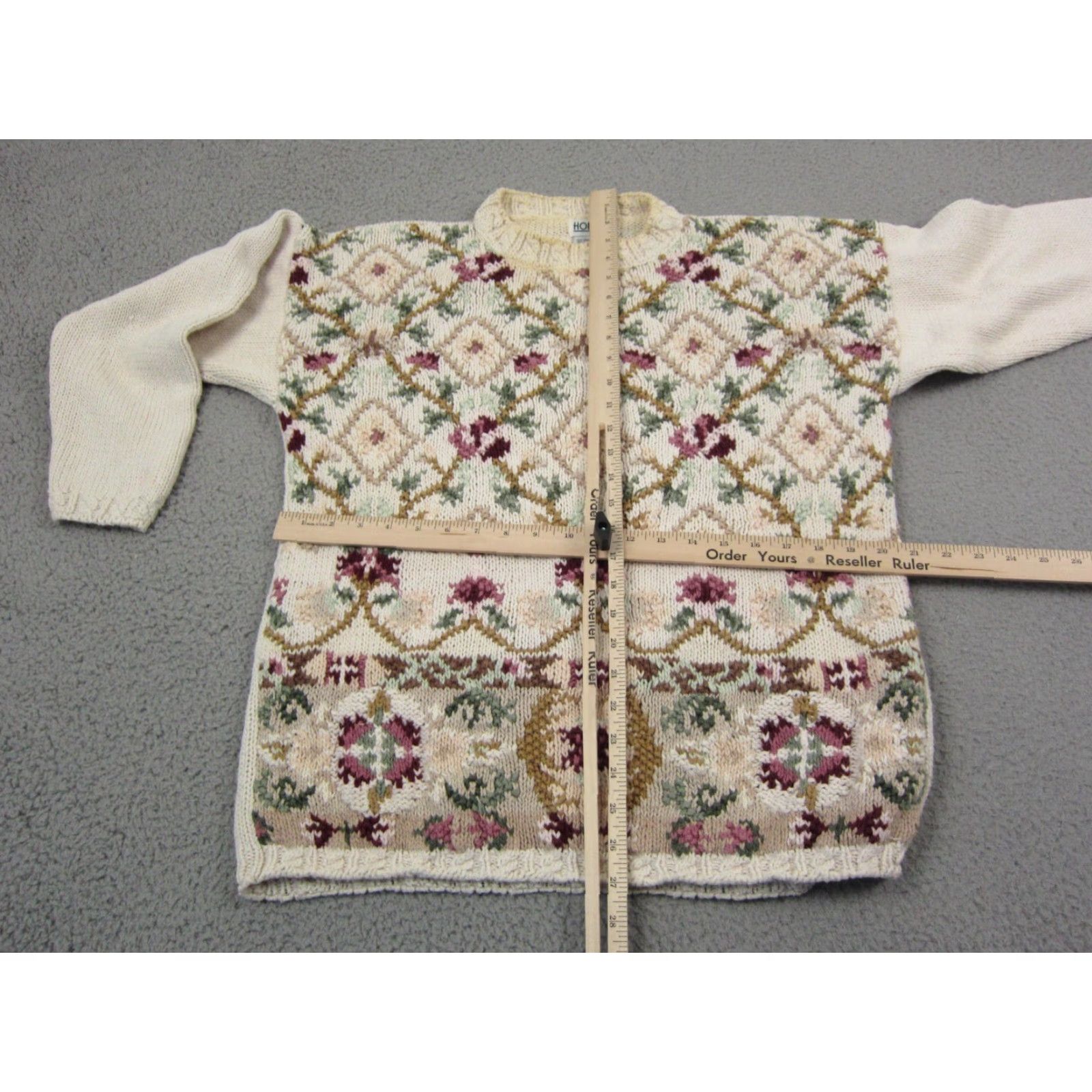 Vintage VINTAGE Honors Sweater Womens M Ivory Floral Knit Pullover 90s Style Long Sleeve High Neck Knitted Flowers Baroque Size M / US 6-8 / IT 42-44 - 7 Thumbnail