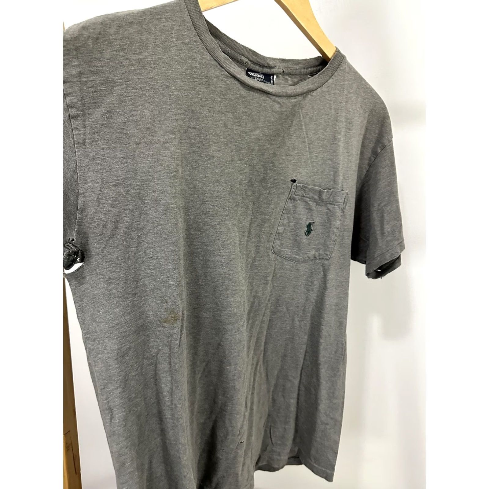 Polo Ralph Lauren VTG Polo Ralph Lauren Pony Pocket Front Thrashed Worn T-Shirt Size S Charcoal Mens Short Sleeve Distressed 90s Polo Shirt Size US S / EU 44-46 / 1 - 6 Thumbnail