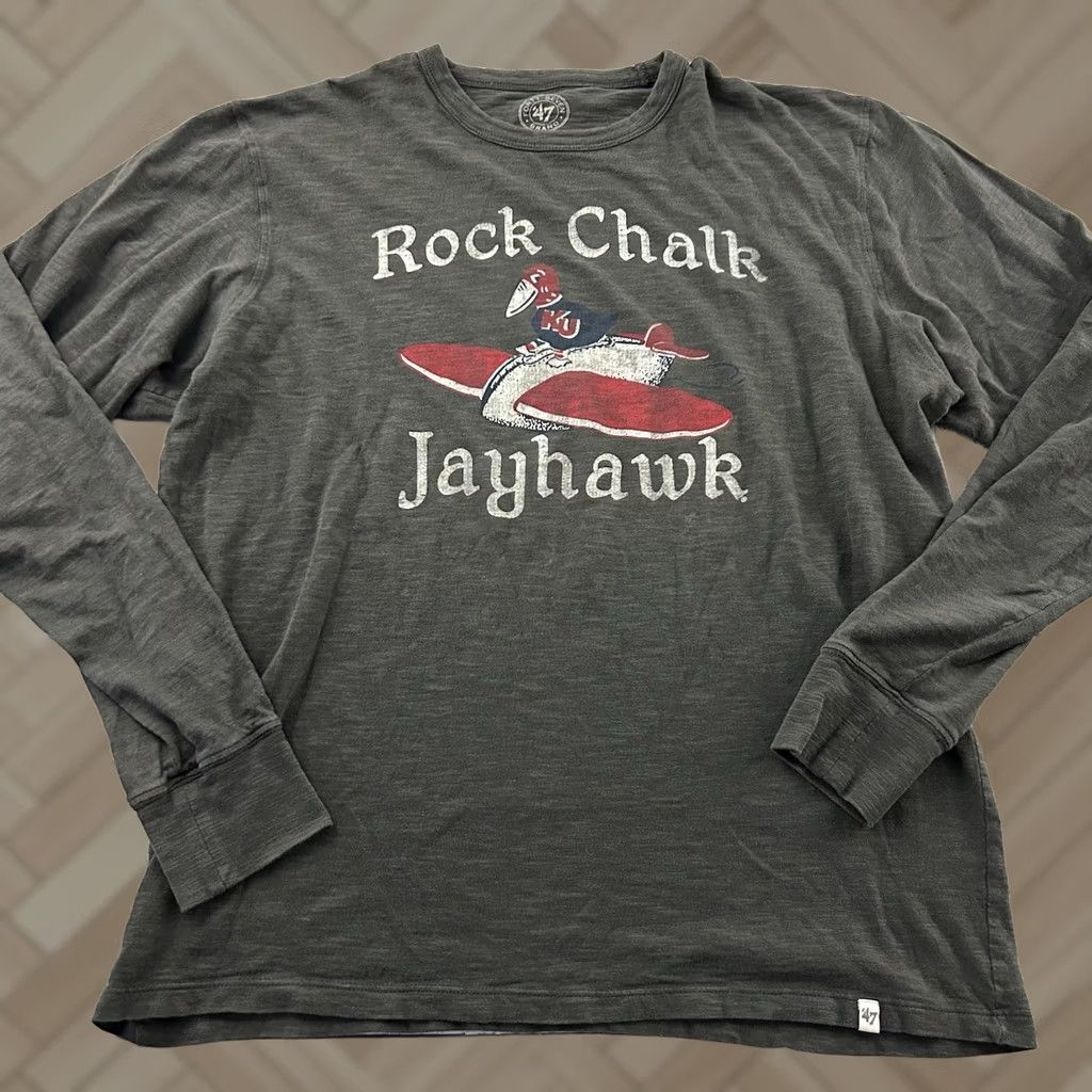 47 47 Kansas Rock Chalk Jayhawk Long Sleeve T Shirt Mens M Gray Size US M / EU 48-50 / 2 - 1 Thumbnail