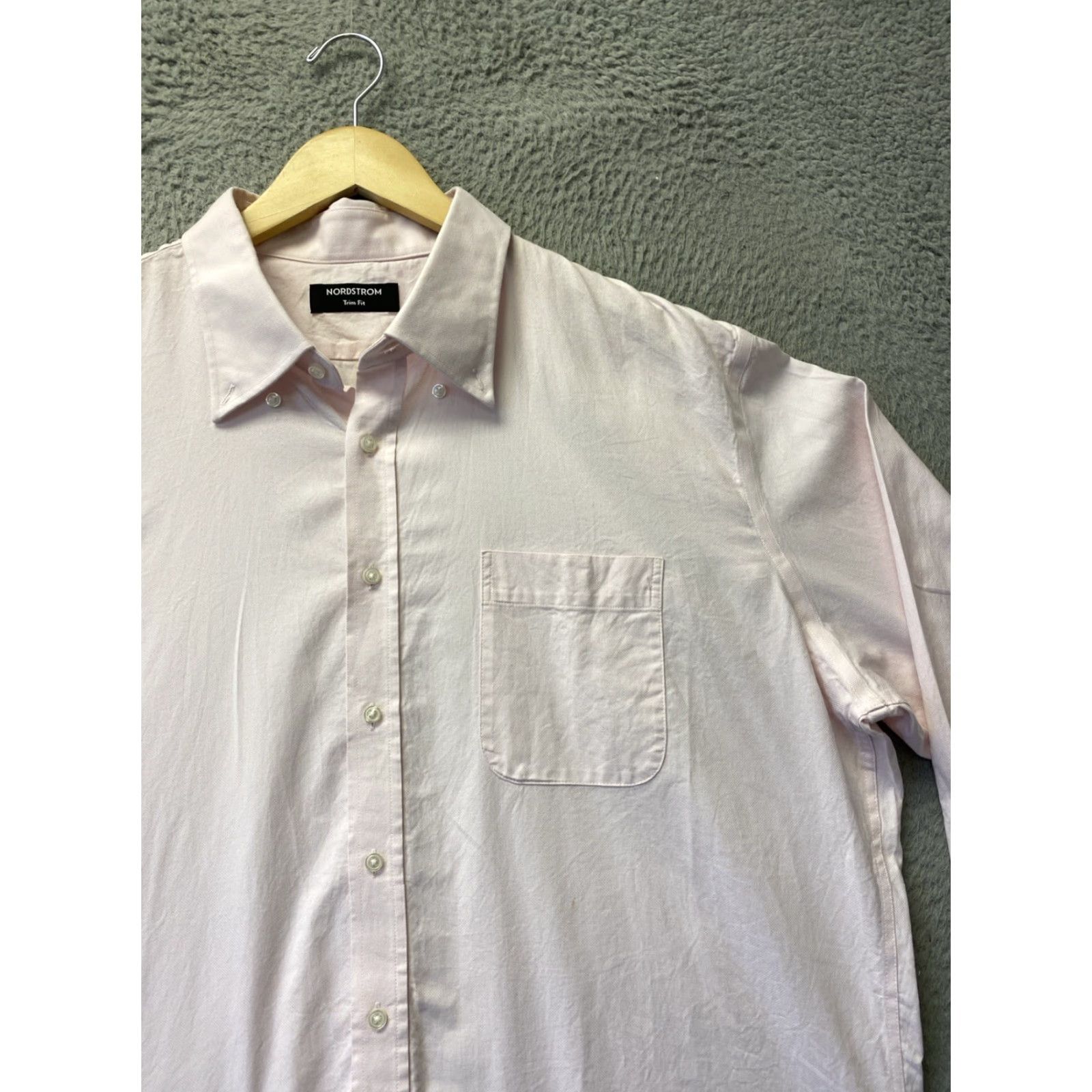 Nordstrom Nordstrom Dress Shirt Mens 15.5 Slim Light Pink 100% Cotton Long Sleeve Barrel Cuff, Workwear, Business, Casual, Regular Fit Size 40R - 2 Thumbnail