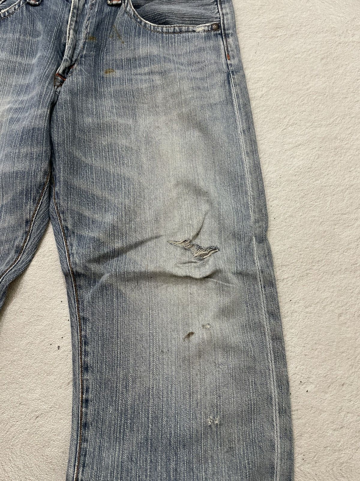 Japanese Brand 2000s Diesel Ripped Denim Washed Jeans Loose Fit Y2K Size US 32 / EU 48 - 4 Thumbnail