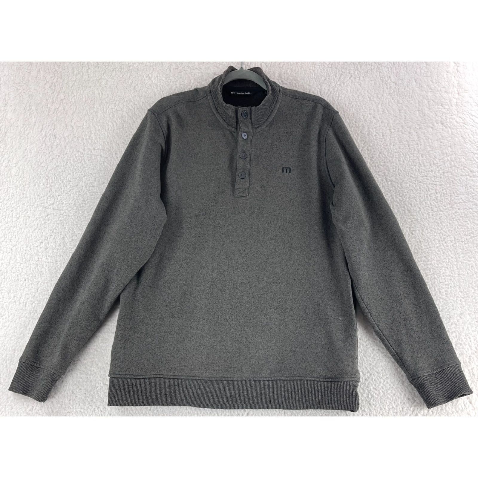 TravisMathew Travis Mathew Sweater Mens Large Gray 1/4 Button Mock Neck Long Sleeve Pullover Casual Knit Size US L / EU 52-54 / 3 - 2 Thumbnail