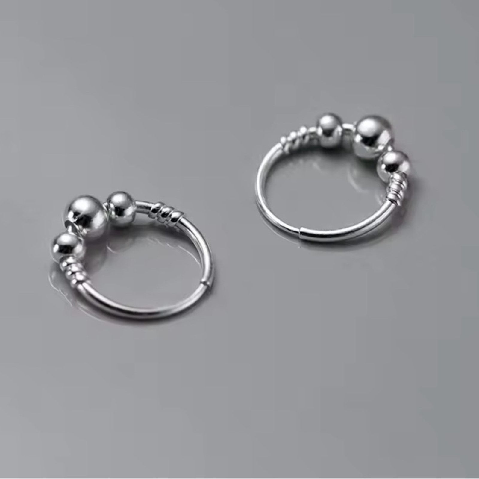 Other Sterling Silver Bead Hoop Huggie Earrings Size ONE SIZE - 6 Thumbnail
