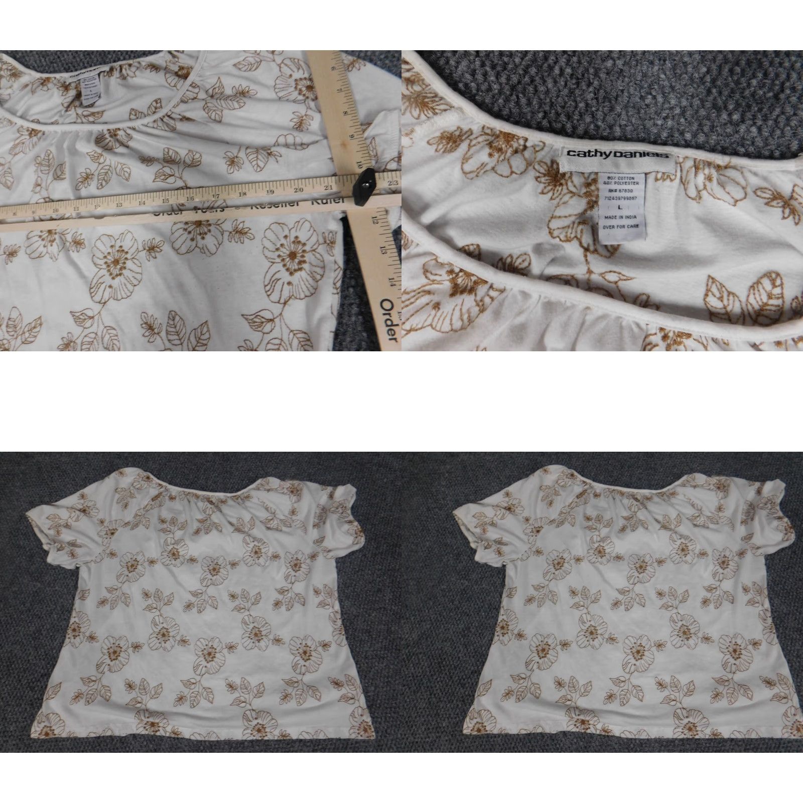 Vintage Cathy Daniels Womens Blouse L White Floral Pullover Short Sleeve Collared Button Breathable Stretch Classic Casual Regular Size L / US 10 / IT 46 - 8 Thumbnail