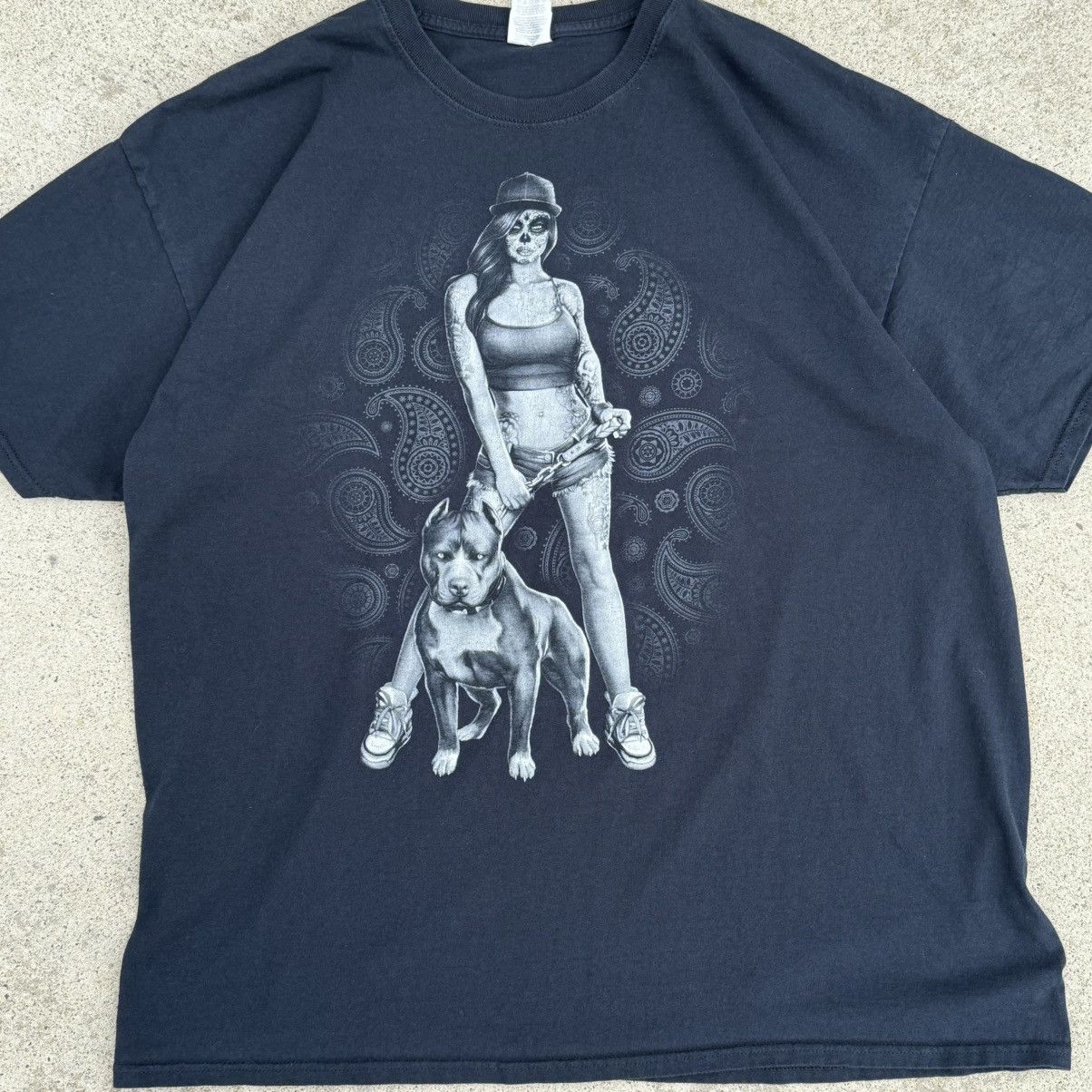 Rap Tees × Vintage Vintage Chicano Tattoo Pitbull Girl Day of the Dead T-Shirt Size US XXL / EU 58 / 5 - 3 Thumbnail