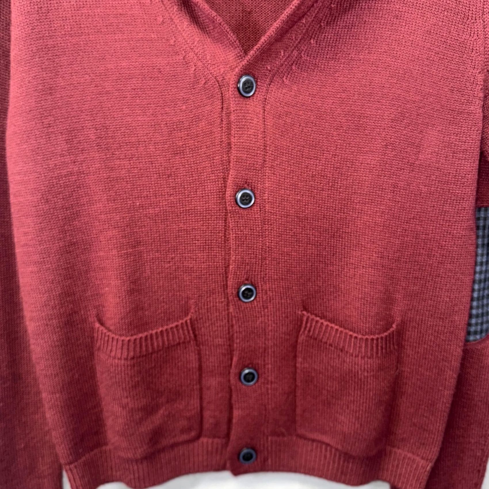 Vintage Paisley & Gray Sweater Cardigan Mens Medium Maroon Shawl Collar Elbow Patches Size US M / EU 48-50 / 2 - 4 Thumbnail