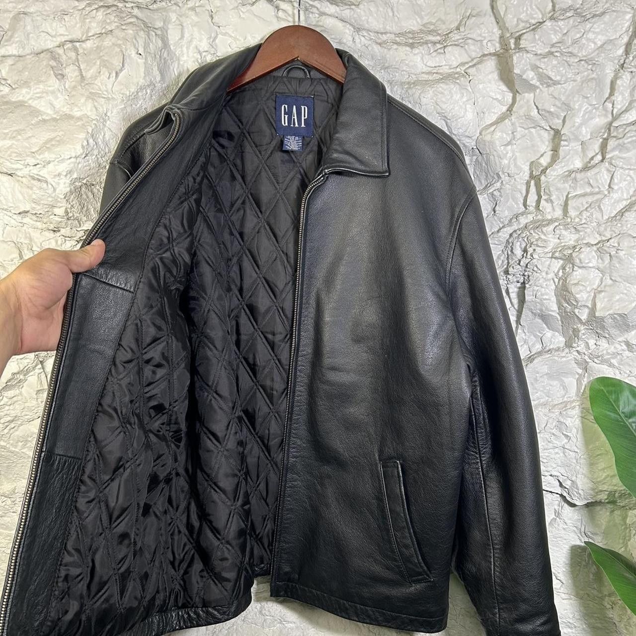 Vintage 90's GAP Black Leather Jacket Quilt Lined