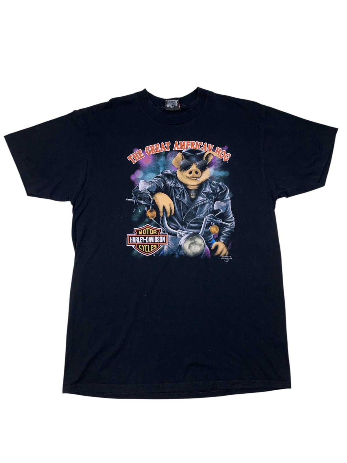 Harley Davidson Vintage 1991 Harley Davidson The Great American Hog T-shirt Size US XL / EU 56 / 4 - 1 Thumbnail