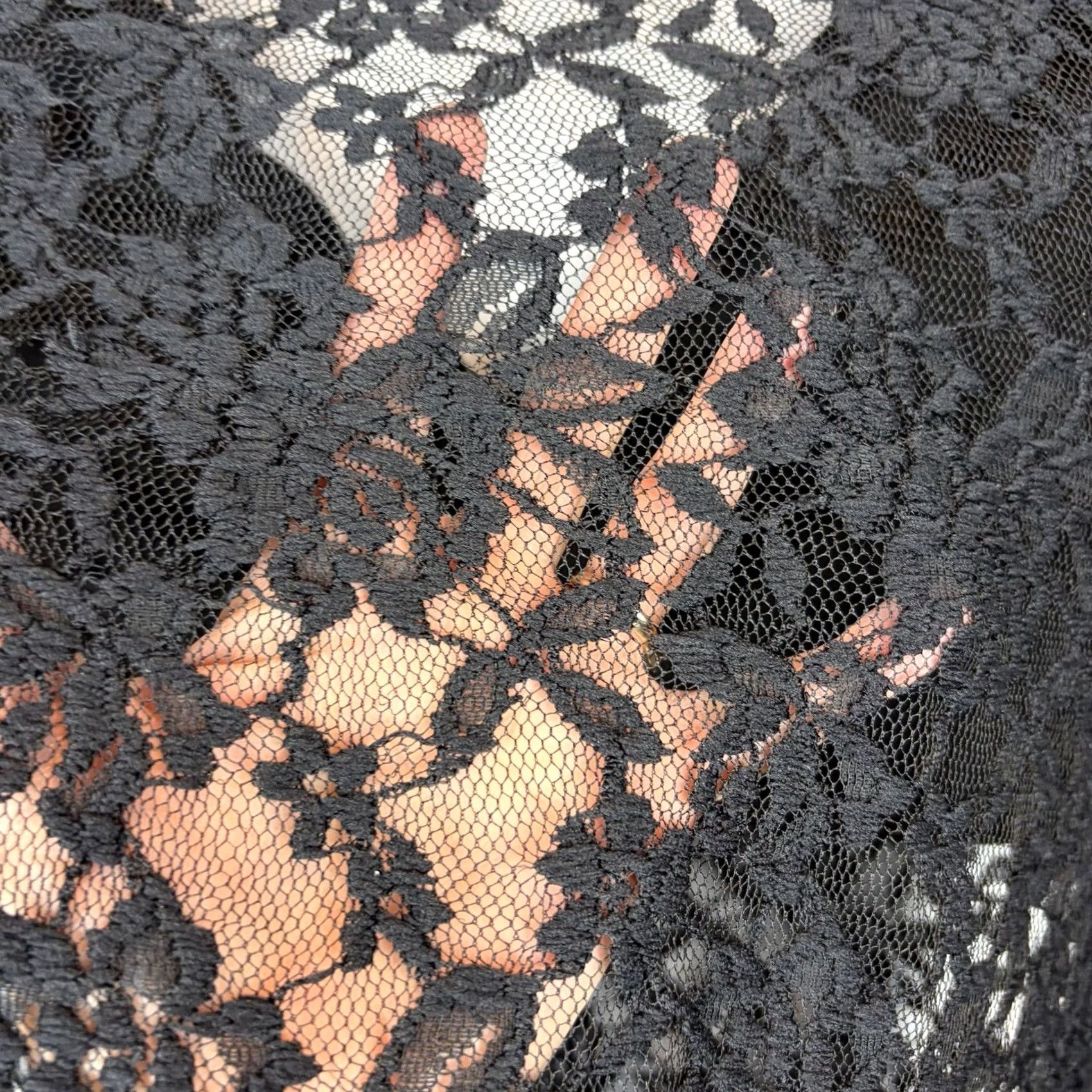Vintage Black Lace Top Womens 2XL Blouse Long Sleeve Round Neck Solid Sheer Stretch Breathable Casual Bohemian Classic Womens Size XXL / US 16-18 / IT 52-54 - 5 Thumbnail