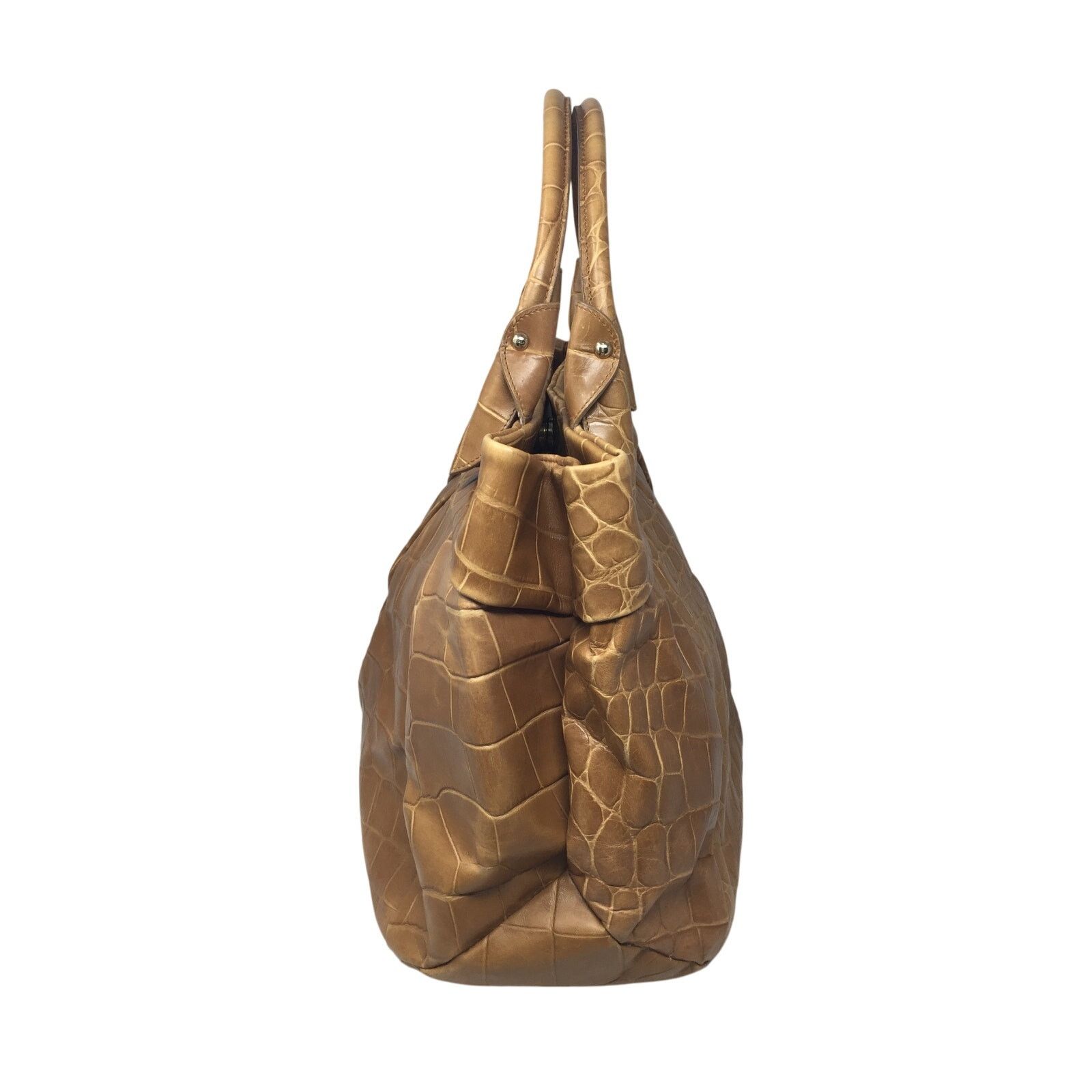Furla FURLA Croc Embossed Camel Colored Leather Bag Size ONE SIZE - 4 Thumbnail