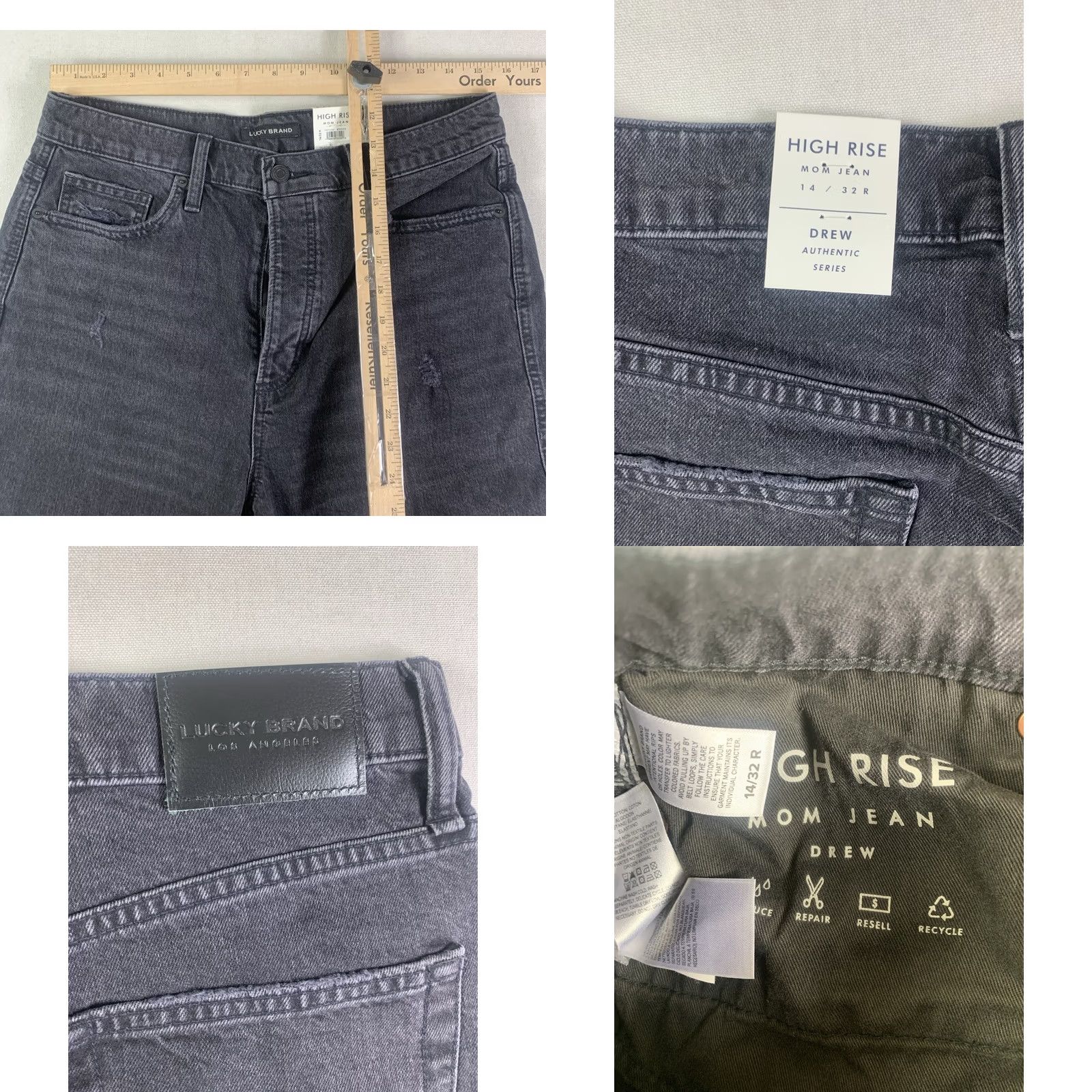 Lucky Brand Lucky Brand Mom Jeans Womens Black High Rise 14/32 Distressed Denim Size 36" / US 14 / IT 50 - 8 Thumbnail