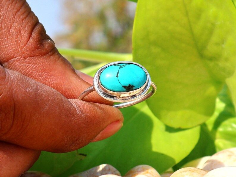 Handmade Turquoise Ring, Handmade Sterling Silver Green Gemstone Ring Size ONE SIZE - 4 Thumbnail