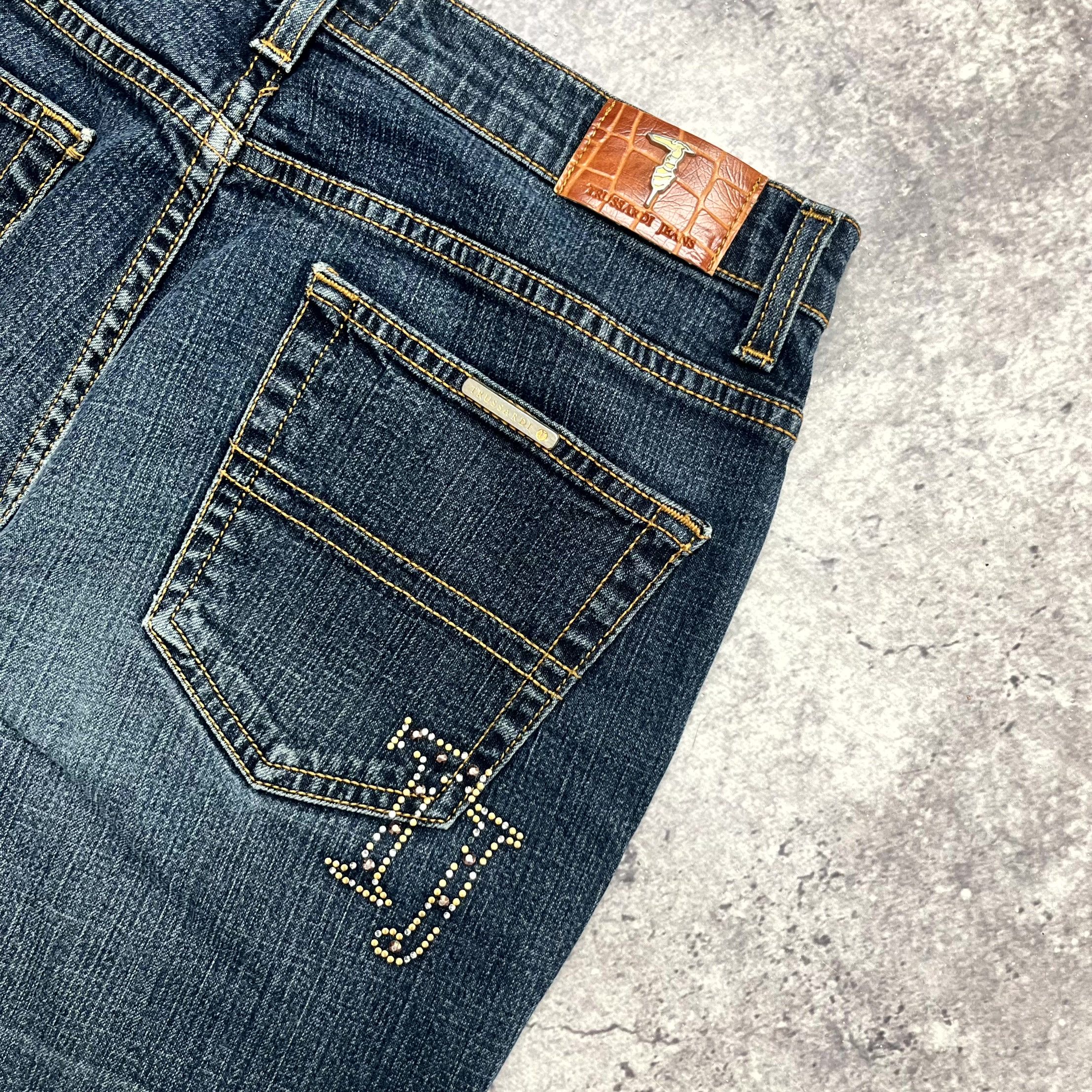 Trussardi Y2K Trussardi Navy Blue Straight Denim Jeans Size 29 UK 27 Size 29" - 10 Thumbnail