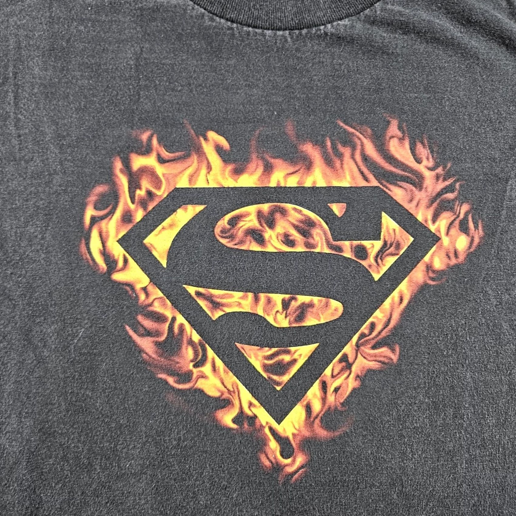 Logo 7 Superman Shirt Mens Large Black Flaming Logo Graphic Tee Superhero Shield Size US L / EU 52-54 / 3 - 2 Thumbnail