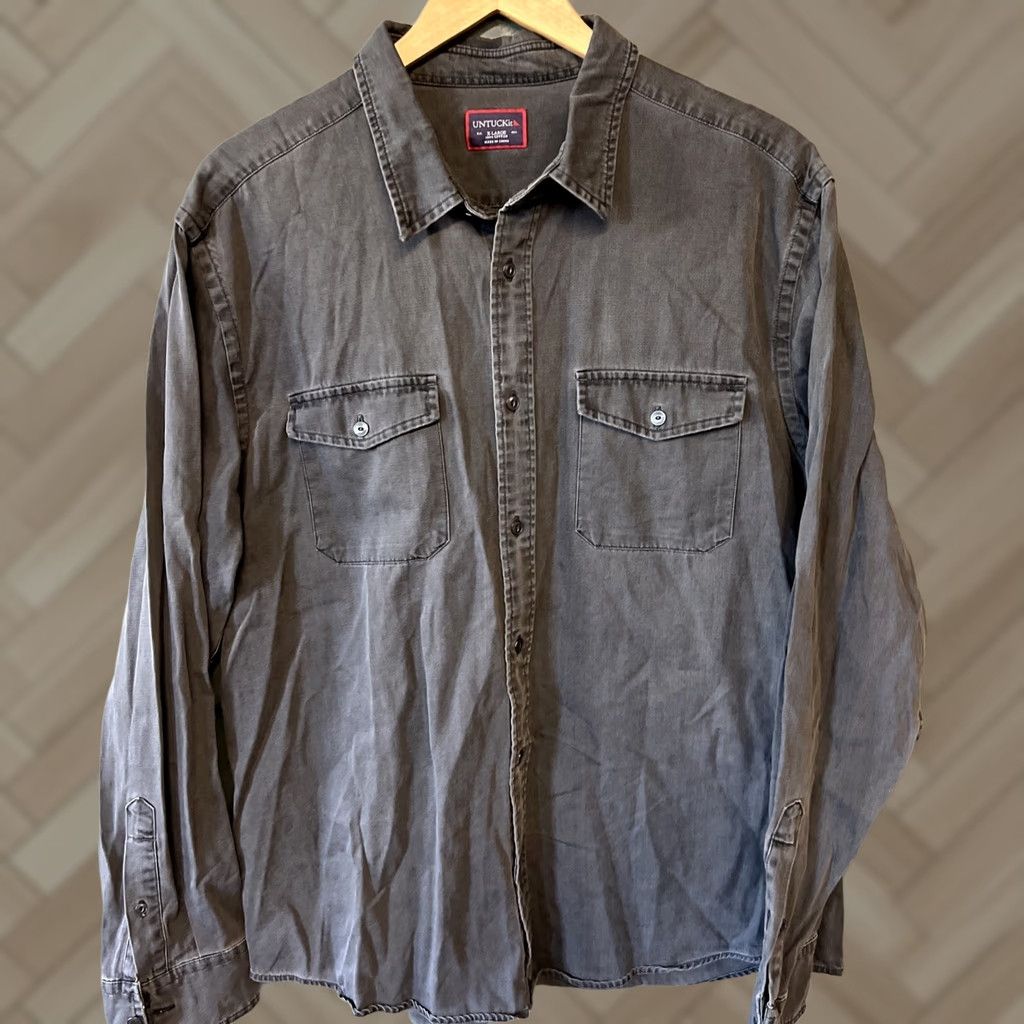 UNTUCKit UNTUCKit Mens Gray Cotton Button-Up Shirt Pockets XL Button-Down Collared Long Sleeve Regular Fit Classic Designer Mens Shirts Size US XL / EU 56 / 4 - 1 Thumbnail