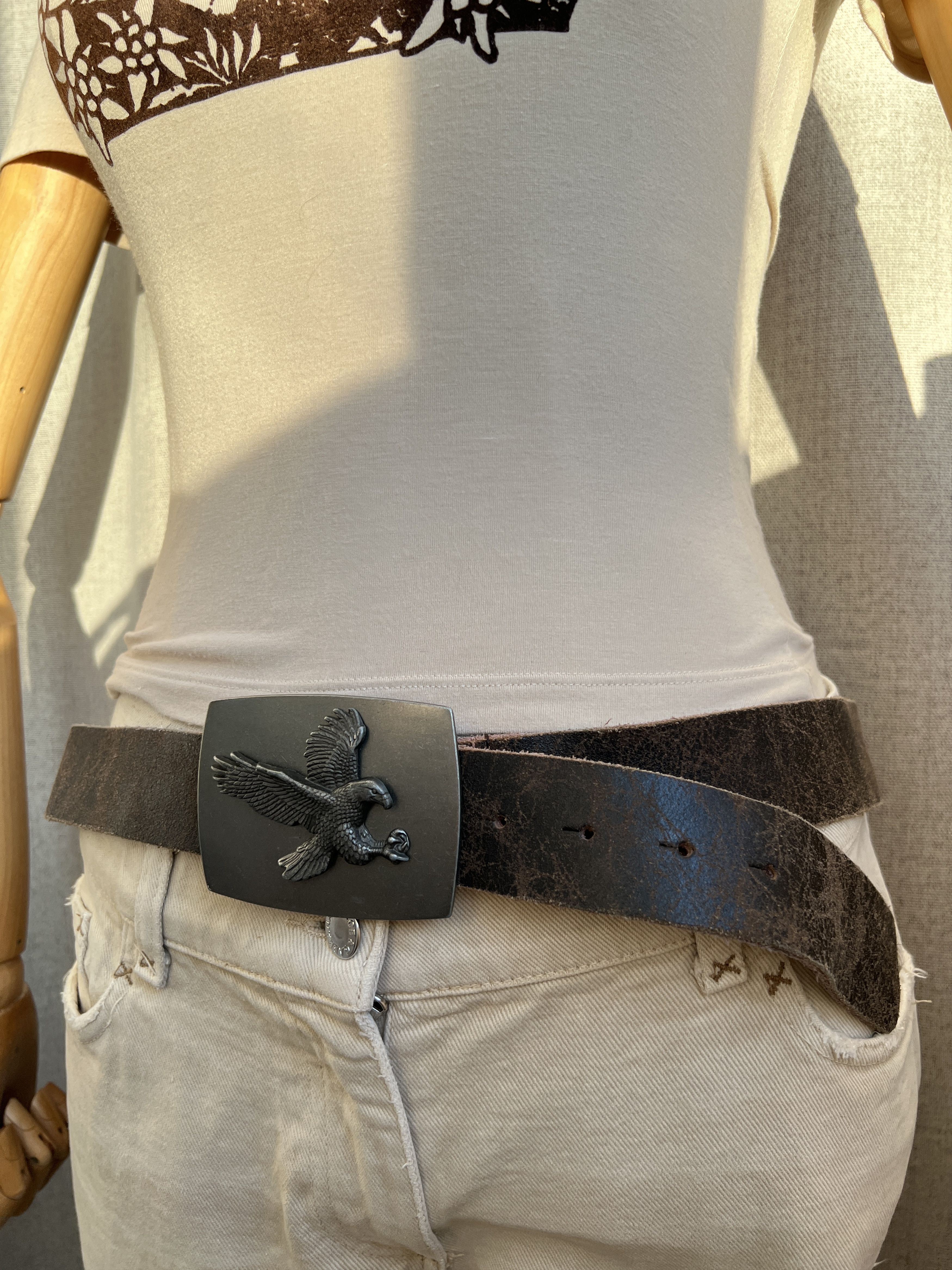 Vintage Y2K Lee Cooper Eagle Large Buckle USA Leather Belt Size ONE SIZE - 3 Thumbnail