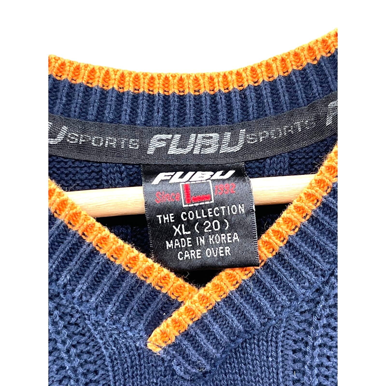 Fubu × Vintage Vintage 1990's Fubu Sports Two-Tone Cable Knit Sweater Vest Size US XL / EU 56 / 4 - 3 Thumbnail