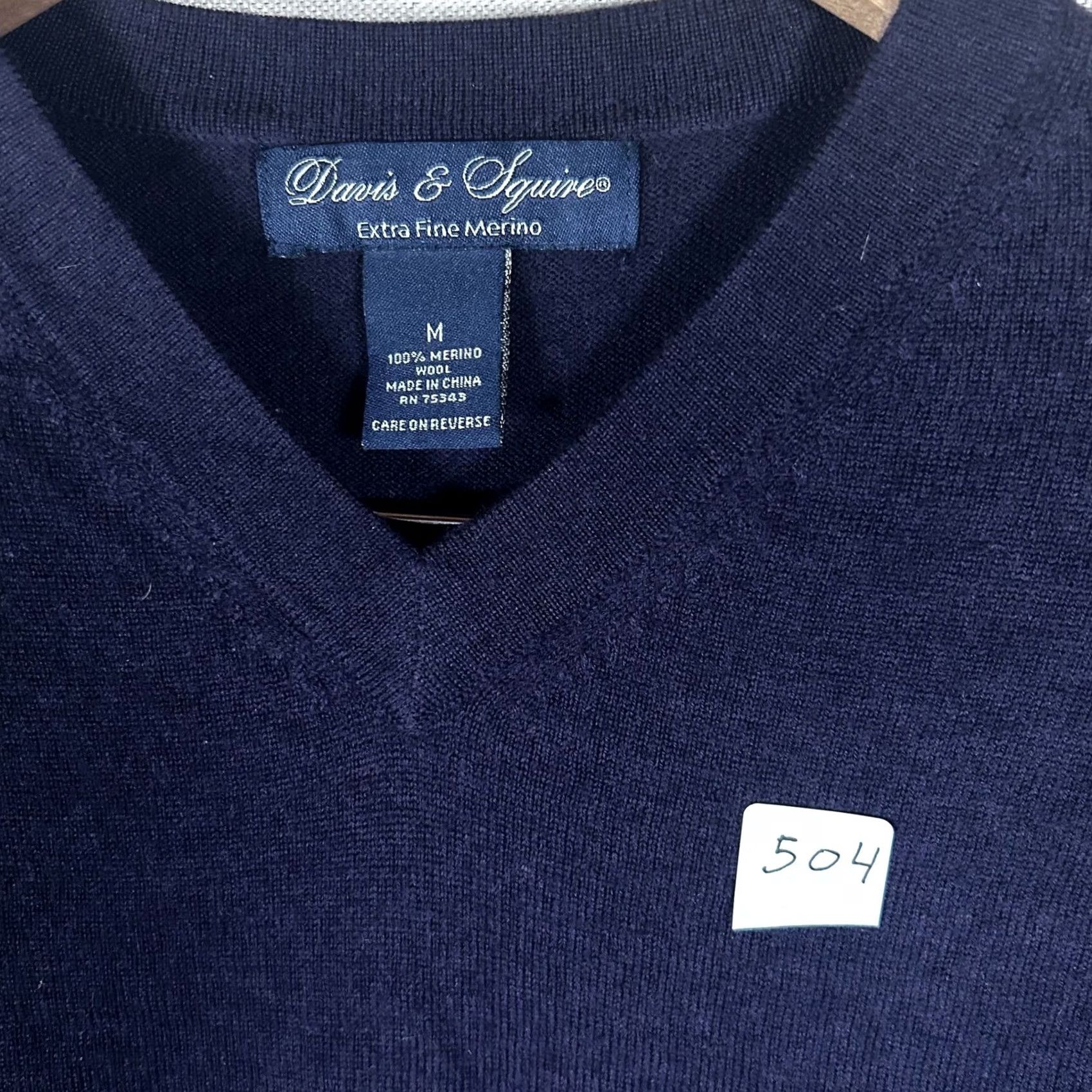 Vintage Davis & Squire Mens V-Neck Sweater Medium Navy Blue 100% Extra Fine Merino Wool Size US M / EU 48-50 / 2 - 2 Thumbnail