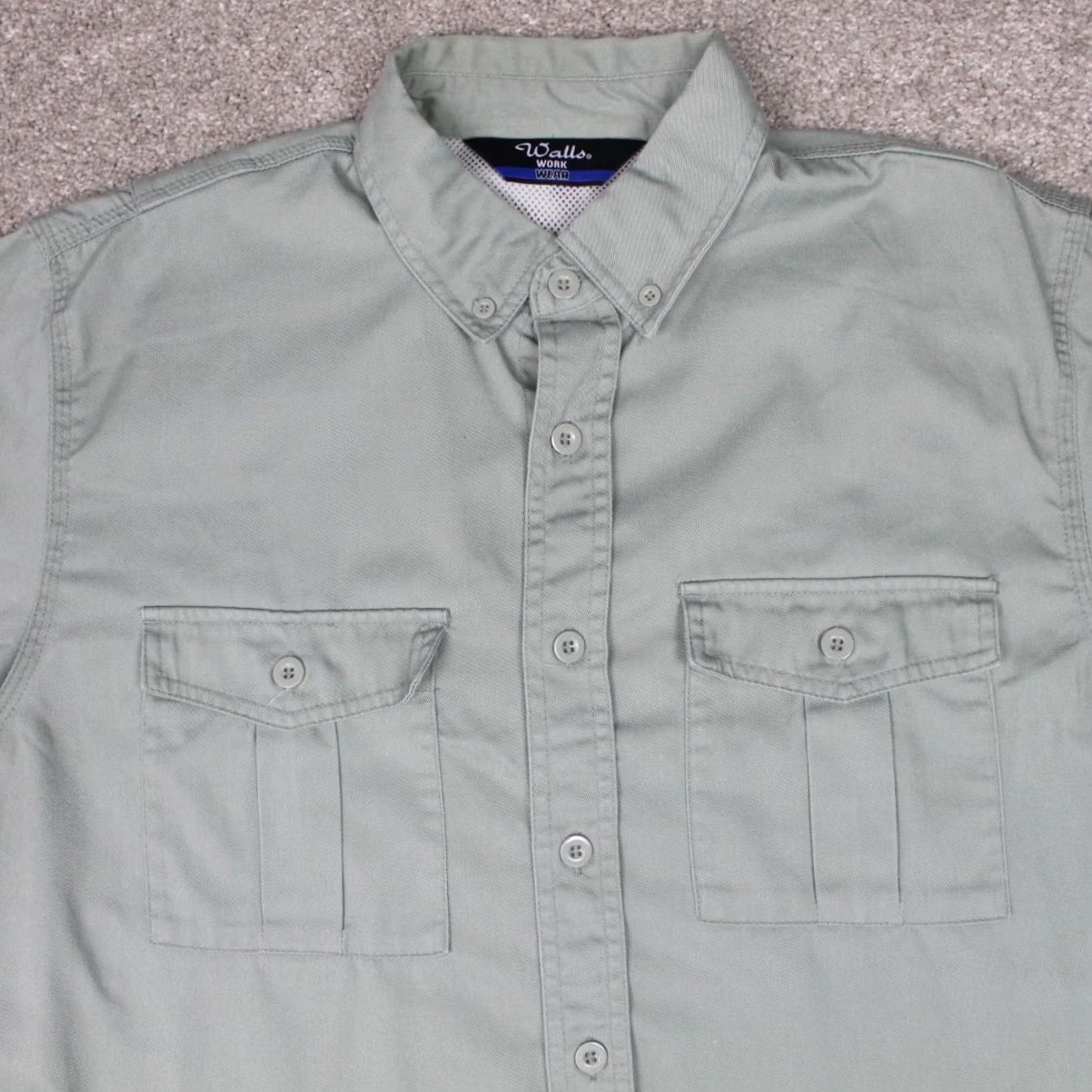 Walls Walls Work Wear Shirt Mens Large Green Lined Vented Cotton S/S Pockets Button Size US L / EU 52-54 / 3 - 2 Thumbnail