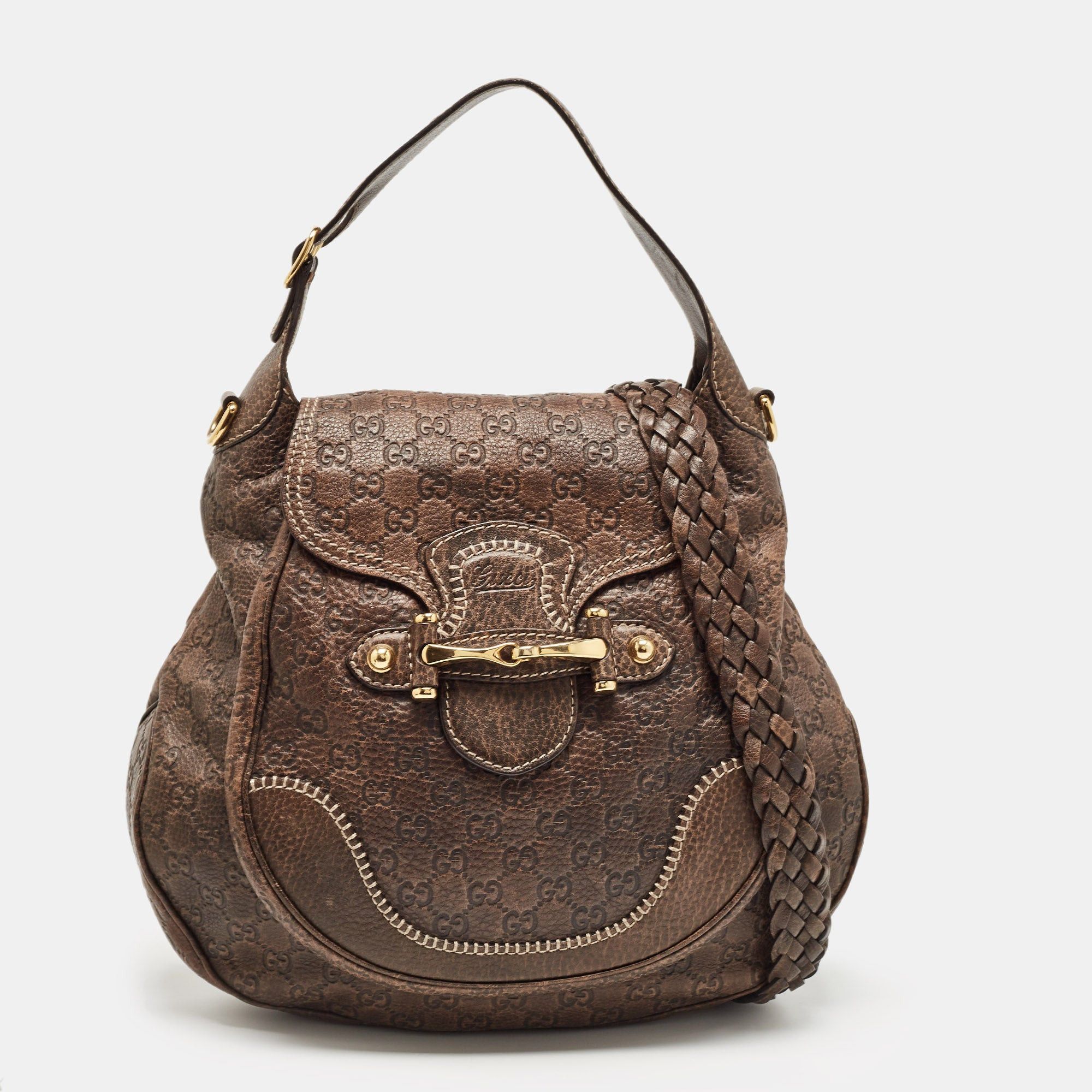 image of Gucci Brown Ssima Leather Large New Pelham Hobo, Women's