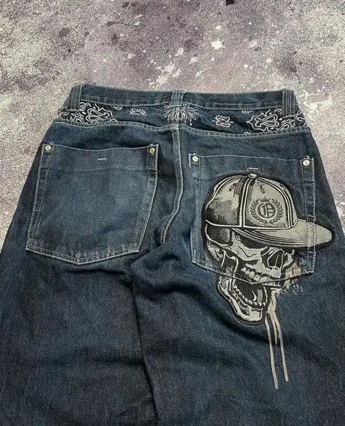 Jean Punk Skeleton Print Baggy Jeans Size US 33 - 3 Thumbnail