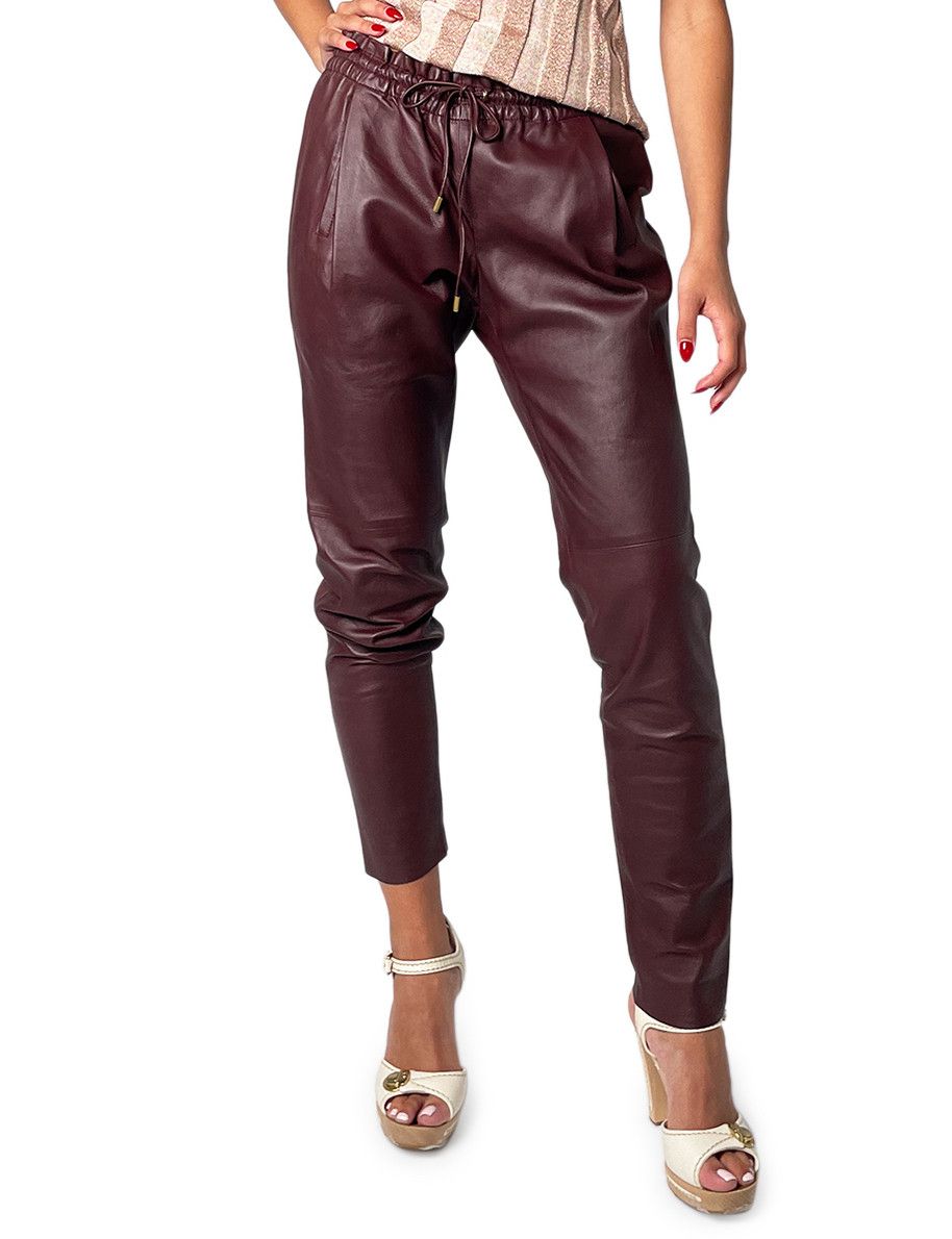 Gucci GUCCI lined burgundy / maroon brown soft leather pants Size 27" / US 4 / IT 40 - 2 Thumbnail