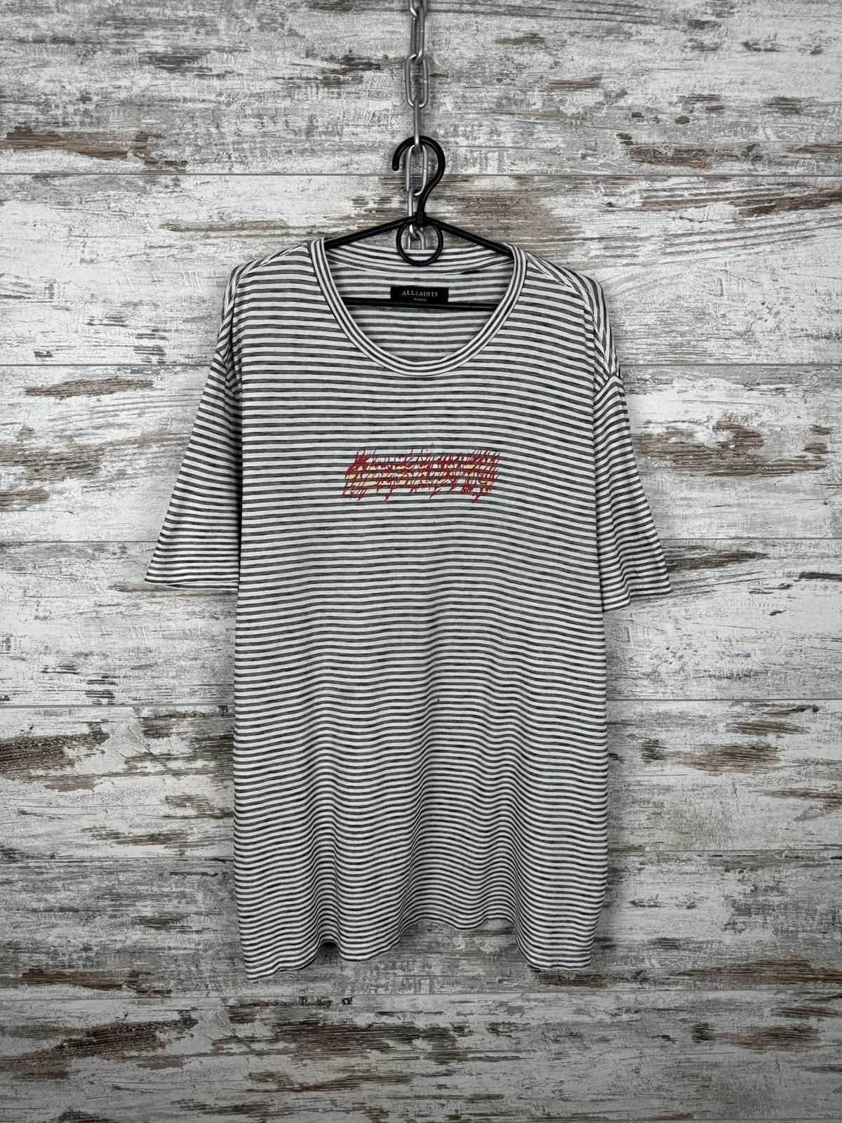 Allsaints Mens Vintage AllSaints BURNER STRIPE SS CREW T-shirt tee y2k Size US M / EU 48-50 / 2 - 1 Thumbnail
