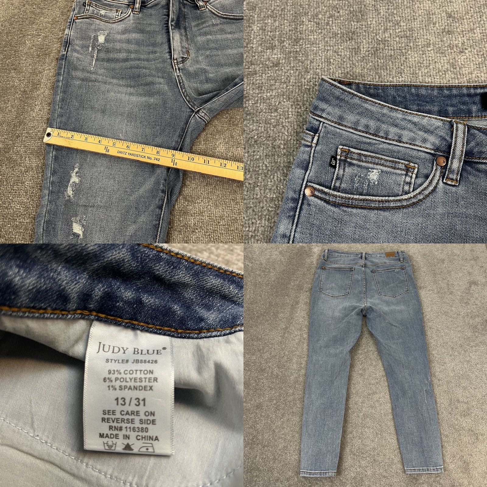 Denime JUDY BLUE Jeans Womens 13/31 Skinny Jeans Medium Blue Denim Distressed Classic 5-Pocket Womens Jeans Size 4XL / US 24-26 - 8 Thumbnail