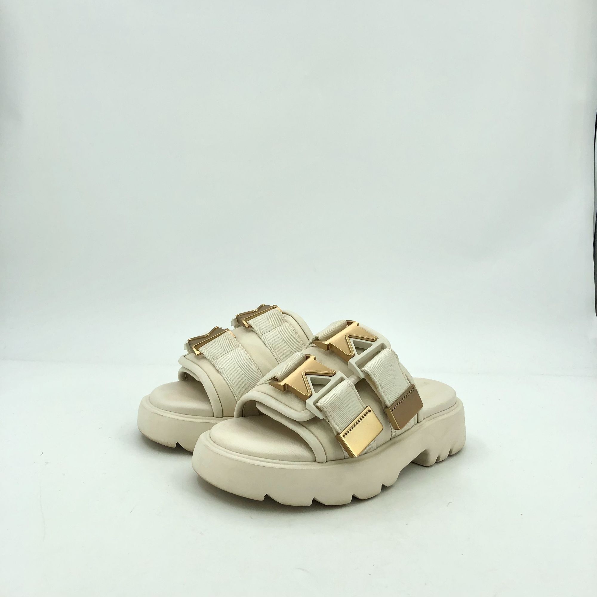 Bottega Veneta Bottega Veneta BV Flash Beige Strappy Thick-Soled Leather Sl Size US 5 / IT 35 - 1 Thumbnail