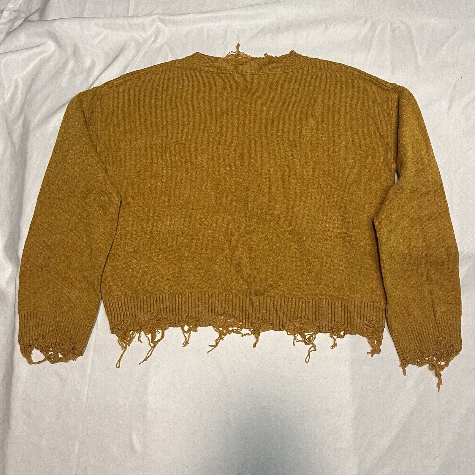 Other Wild Honey Womens Cropped Sweater Mustard V-Neck Distressed Size M / US 6-8 / IT 42-44 - 7 Thumbnail