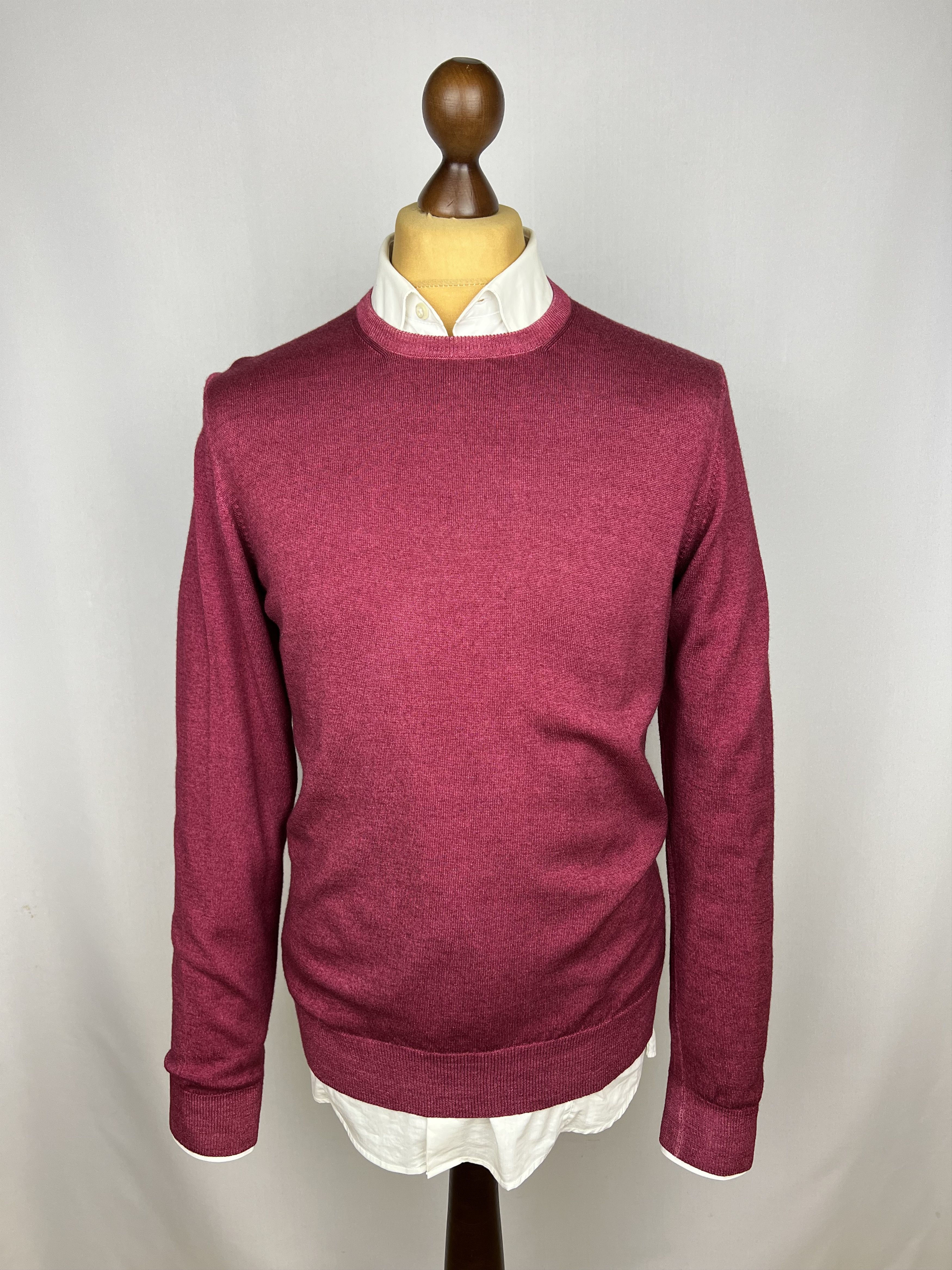 Gran Sasso Berry-Red Solid 100% Pure Wool Crew Neck Jumper Sweater Size US M / EU 48-50 / 2 - 1 Thumbnail