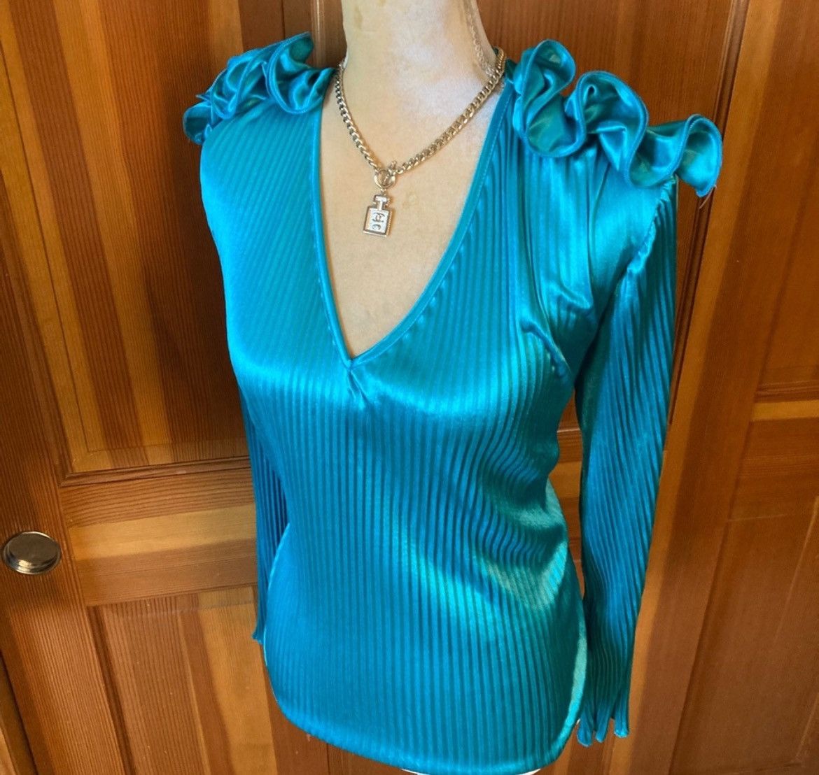 Designer × Other Nwt, Lavishly Paris Teal Long Sleeved Women’s Blouse. Size M / US 6-8 / IT 42-44 - 5 Thumbnail