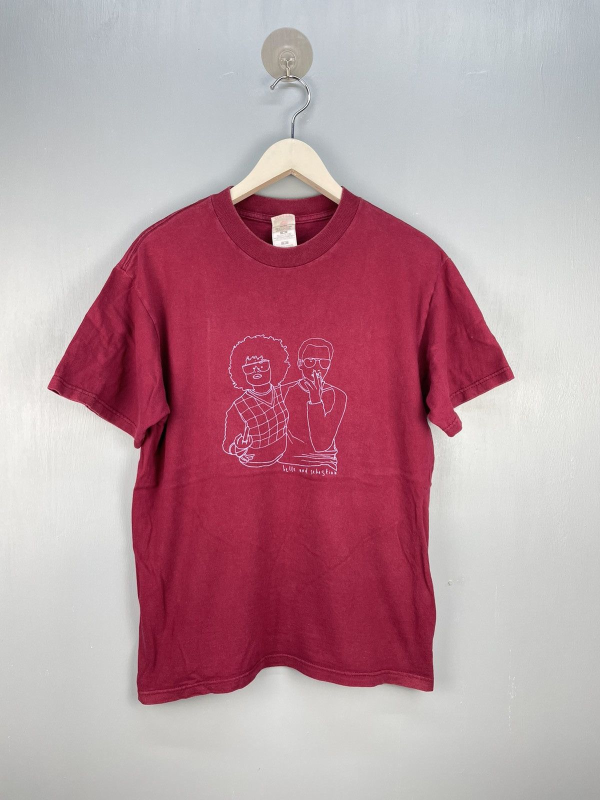 image of Band Tees x Rock T Shirt Vintage 90's Belle And Sebastian Band Promo T Shirt in Red (Size Medium)