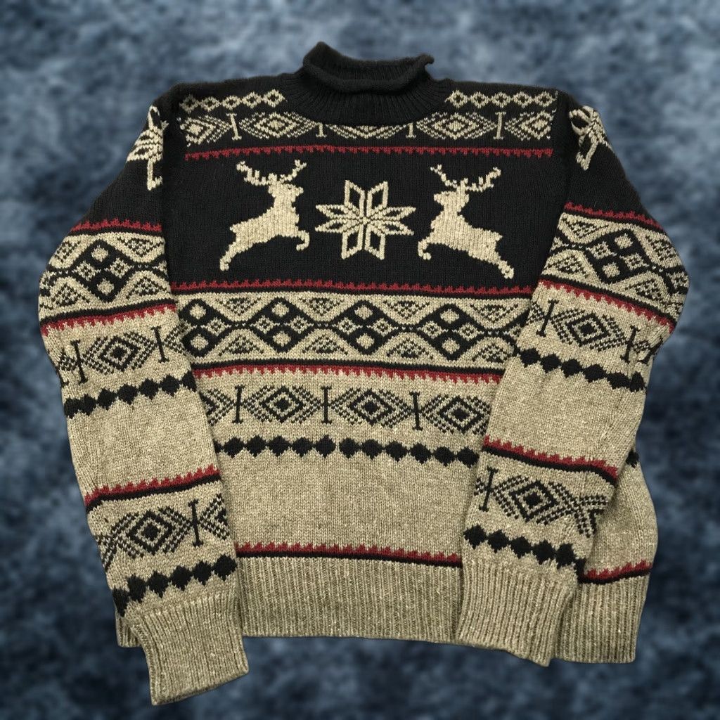 Evan Picone VINTAGE Evan Picone Sweater Womens Large Reindeer Grandma Roll Neck Holiday Knit Size L / US 10 / IT 46 - 1 Thumbnail