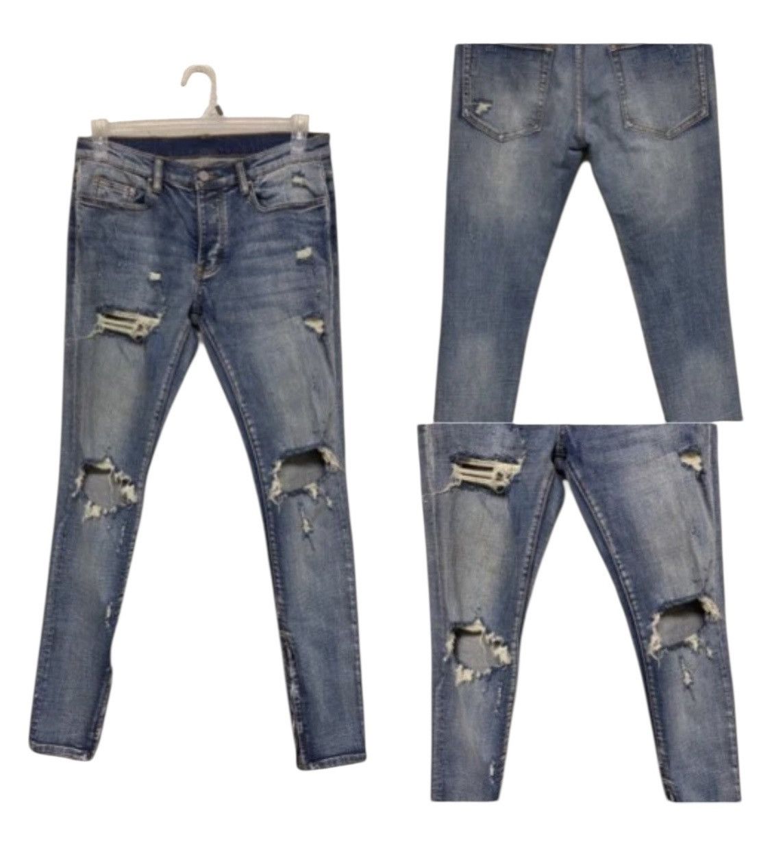 MNML MNML Original Denim Jeans Blownout Knee Zipper Ripped Jeans Size US 31 - 1 Thumbnail