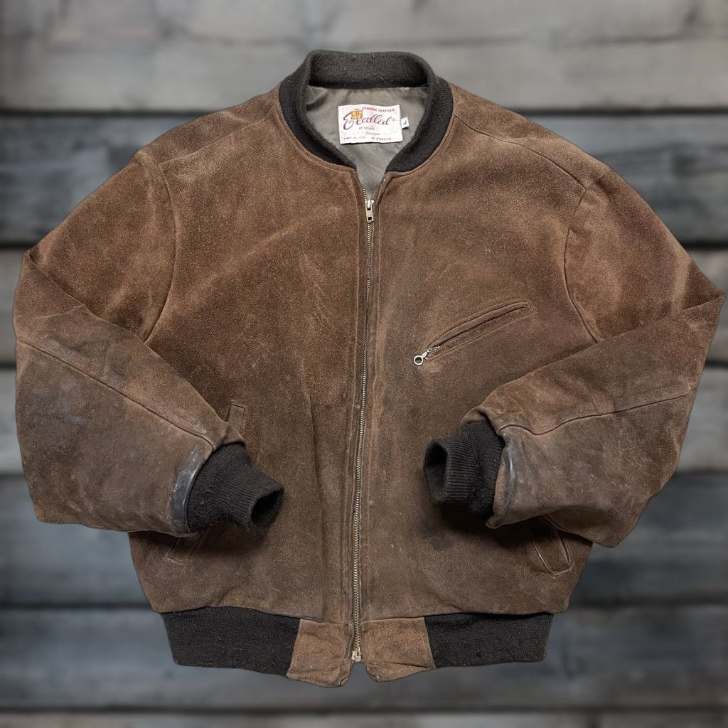 Schott VINTAGE SCHOTT Bomber Leather Jacket Mens L Brown Suede Leather Jacket Vintage 80s 70s Cossack Zip Pockets Size US L / EU 52-54 / 3 - 1 Thumbnail