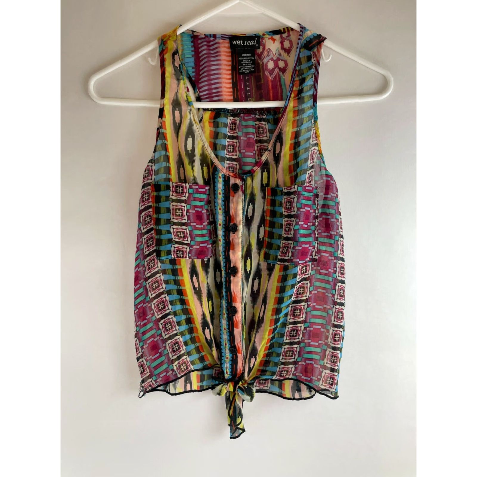 Vintage VINTAGE Wet Seal Crop Top Women's Medium Geometric Sleeveless Tie Red Size M / US 6-8 / IT 42-44 - 2 Thumbnail